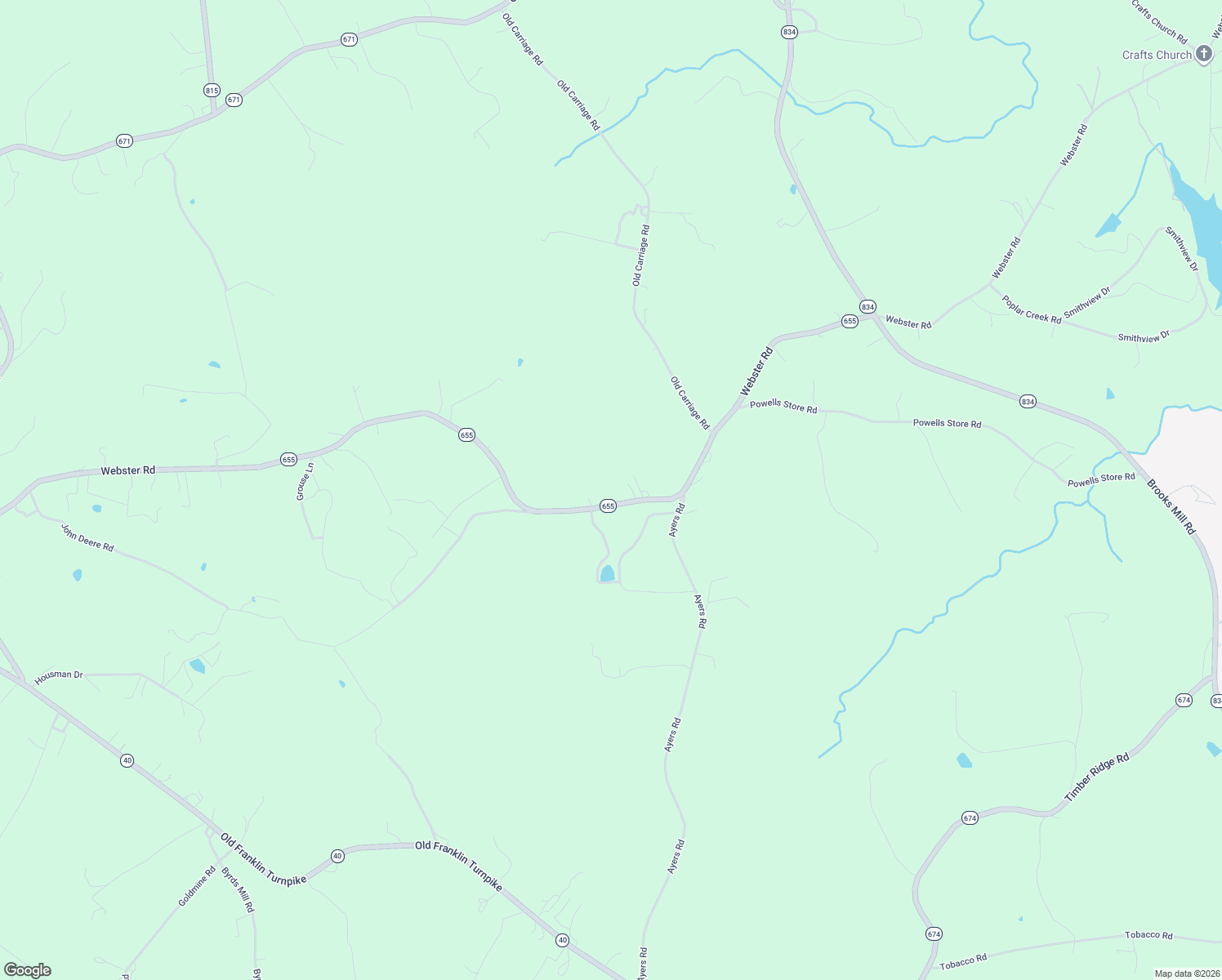 map of restaurants, bars, coffee shops, grocery stores, and more near 2409 Webster Road in Glade Hill