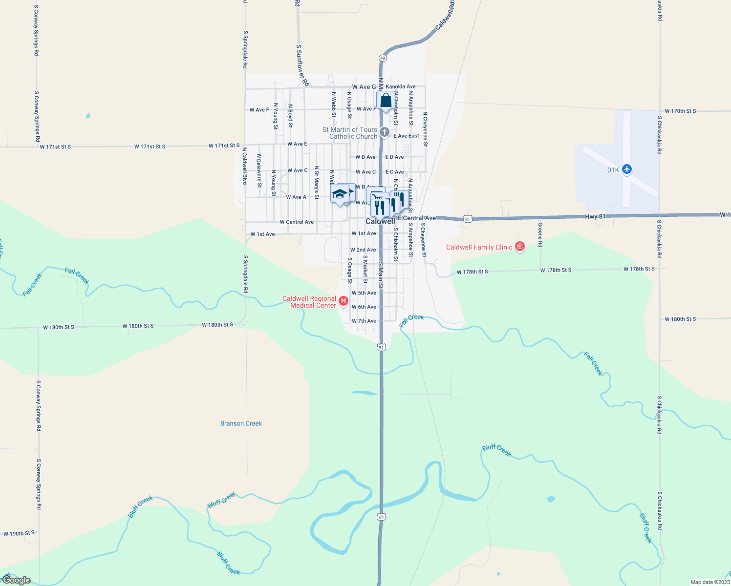 map of restaurants, bars, coffee shops, grocery stores, and more near 498 South Market Street in Caldwell