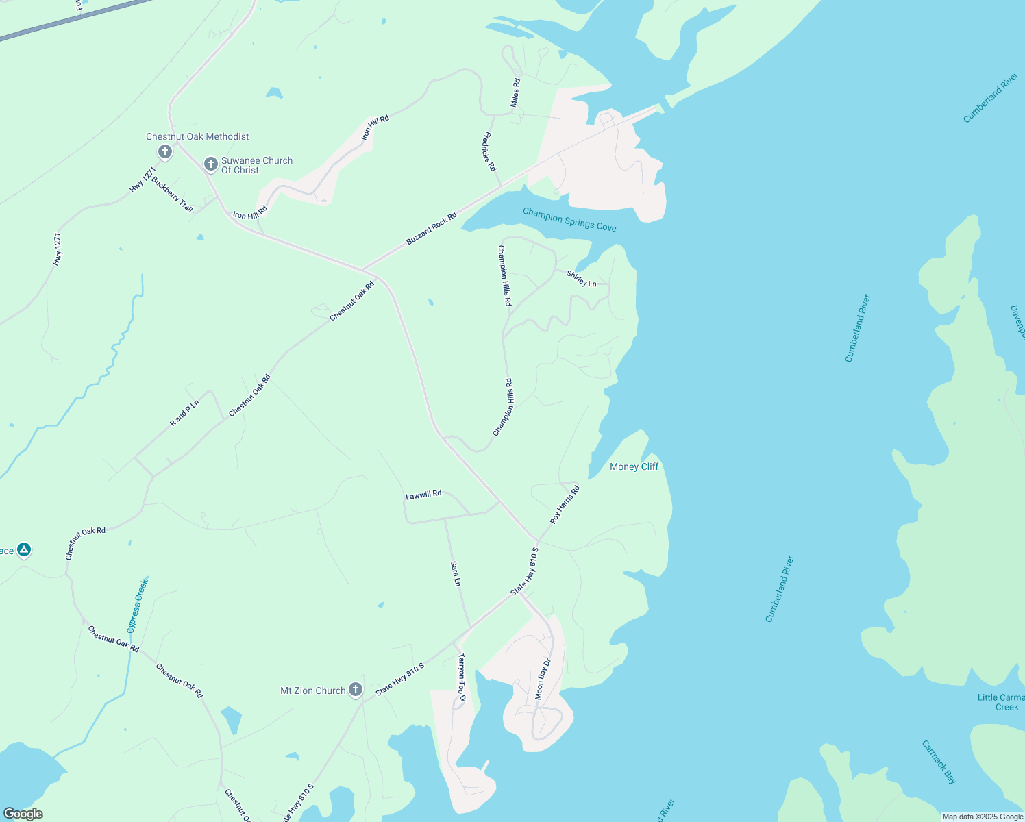 map of restaurants, bars, coffee shops, grocery stores, and more near 1044 Champion Hills Road in Kuttawa