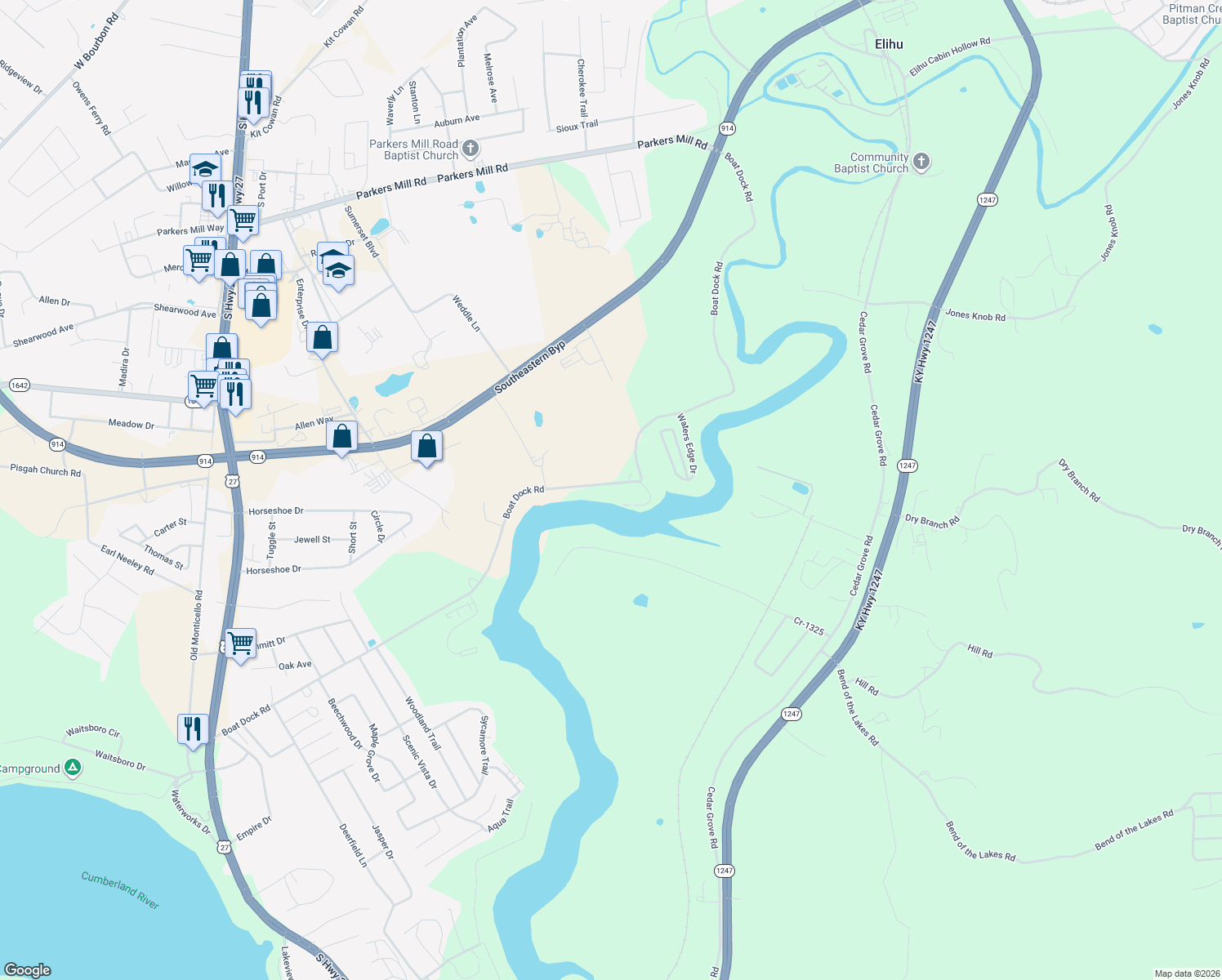 map of restaurants, bars, coffee shops, grocery stores, and more near 1100-1558 Boat Dock Road in Somerset