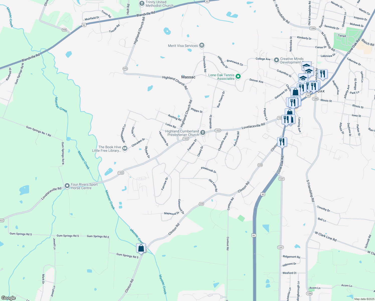 map of restaurants, bars, coffee shops, grocery stores, and more near 198 Fairview Dr in Paducah