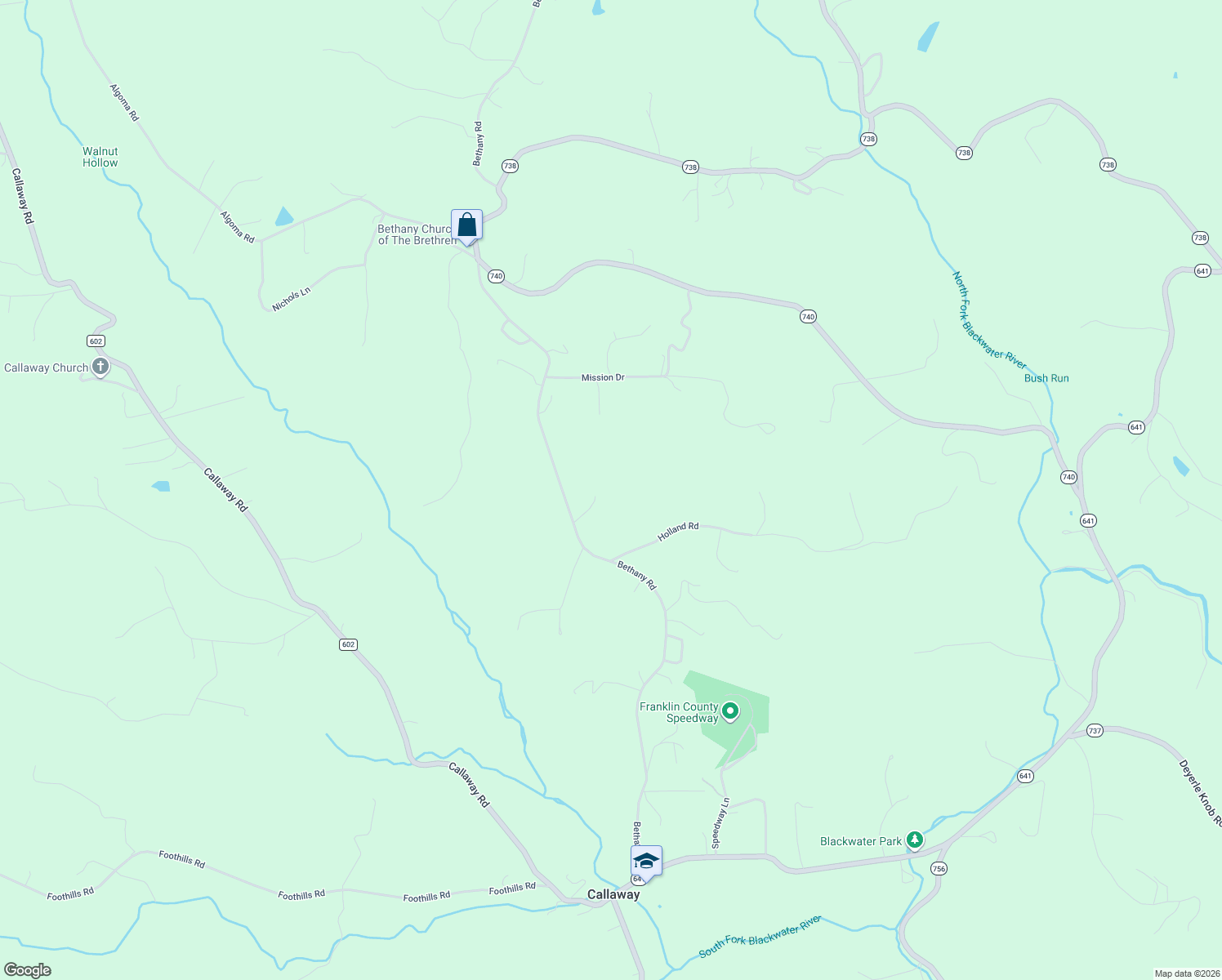 map of restaurants, bars, coffee shops, grocery stores, and more near in Callaway