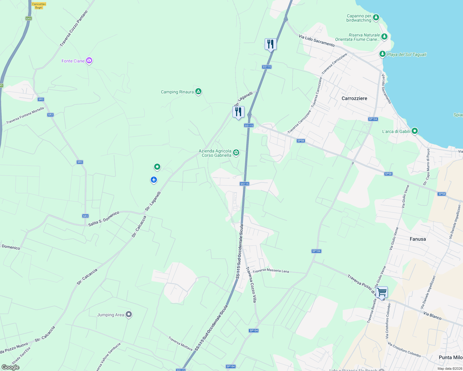 map of restaurants, bars, coffee shops, grocery stores, and more near 6 Traversa Masseria Rosselli in Libero consorzio comunale di Siracusa