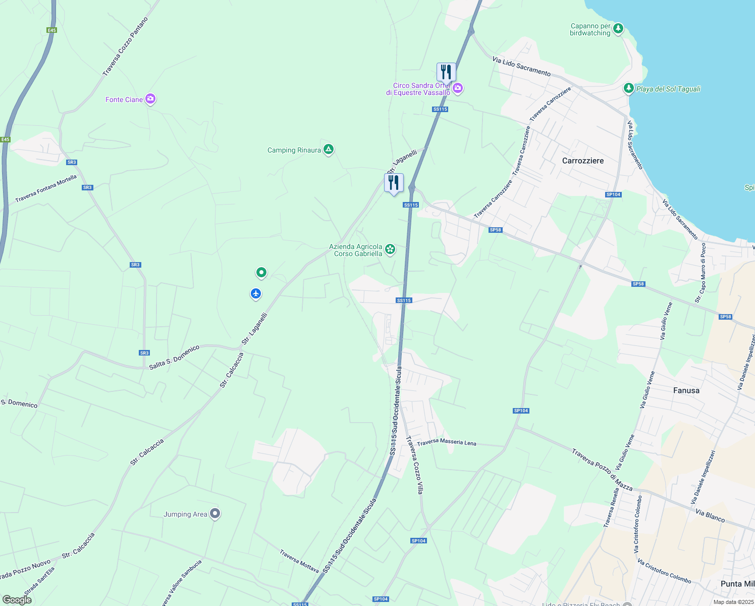 map of restaurants, bars, coffee shops, grocery stores, and more near 16 Traversa Masseria Rosselli in Libero consorzio comunale di Siracusa