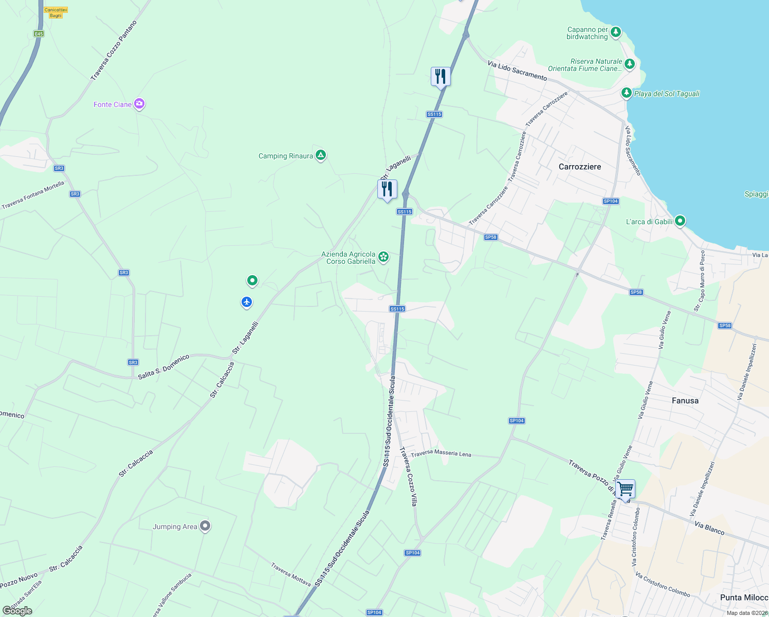 map of restaurants, bars, coffee shops, grocery stores, and more near 6 Traversa Masseria Rosselli in Libero consorzio comunale di Siracusa