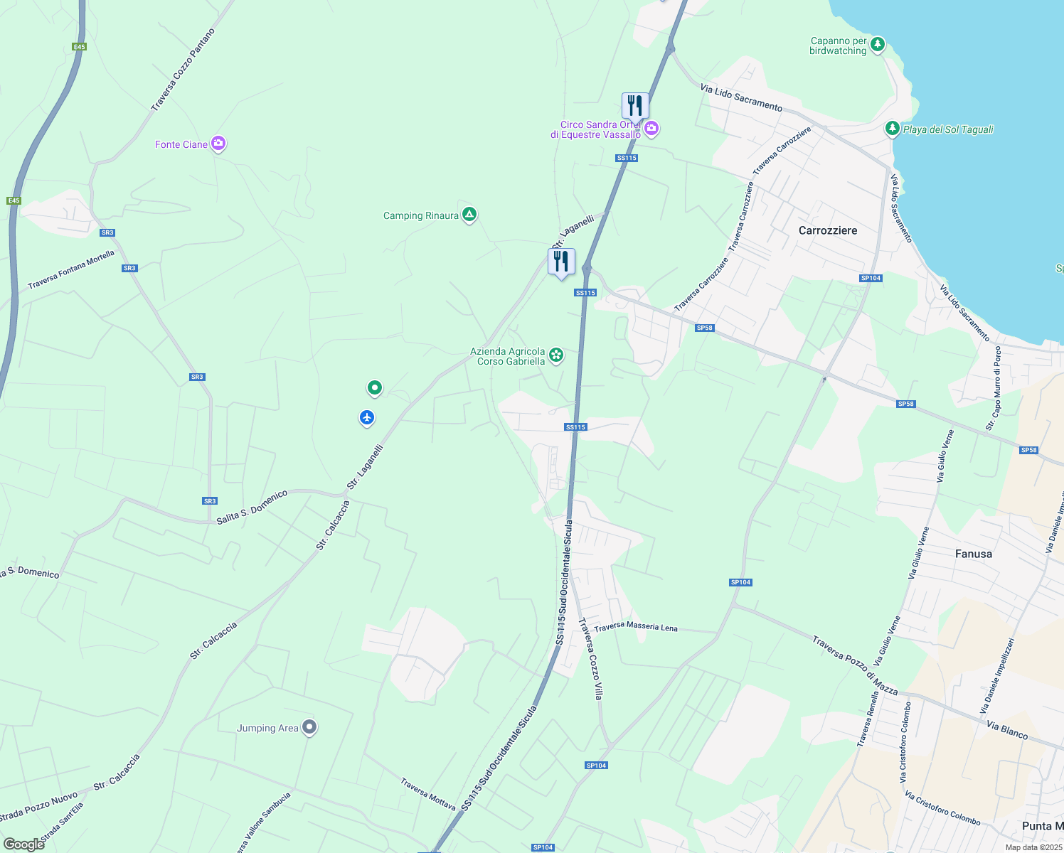 map of restaurants, bars, coffee shops, grocery stores, and more near 16 Traversa Masseria Rosselli in Libero consorzio comunale di Siracusa