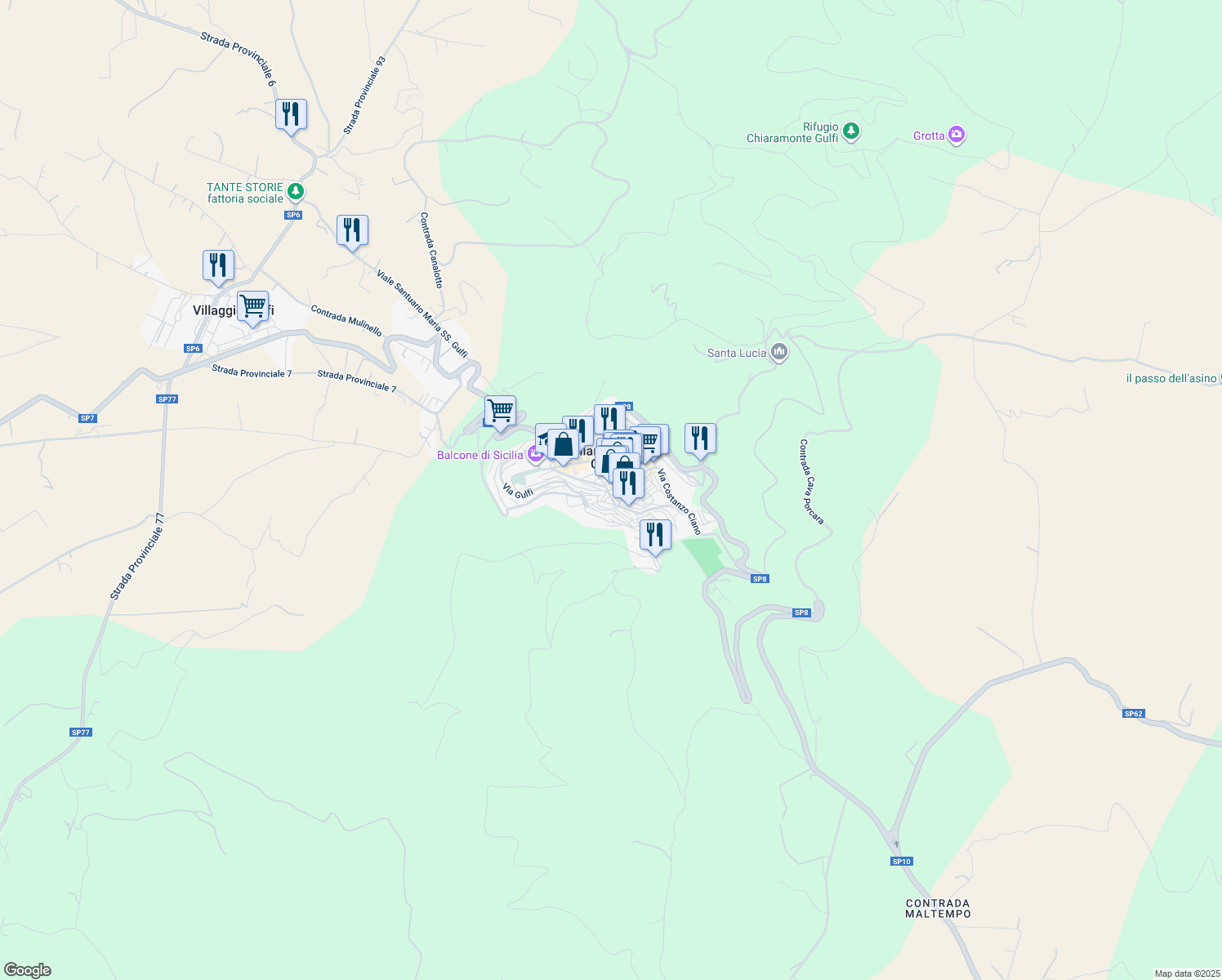 map of restaurants, bars, coffee shops, grocery stores, and more near in Chiaramonte Gulfi