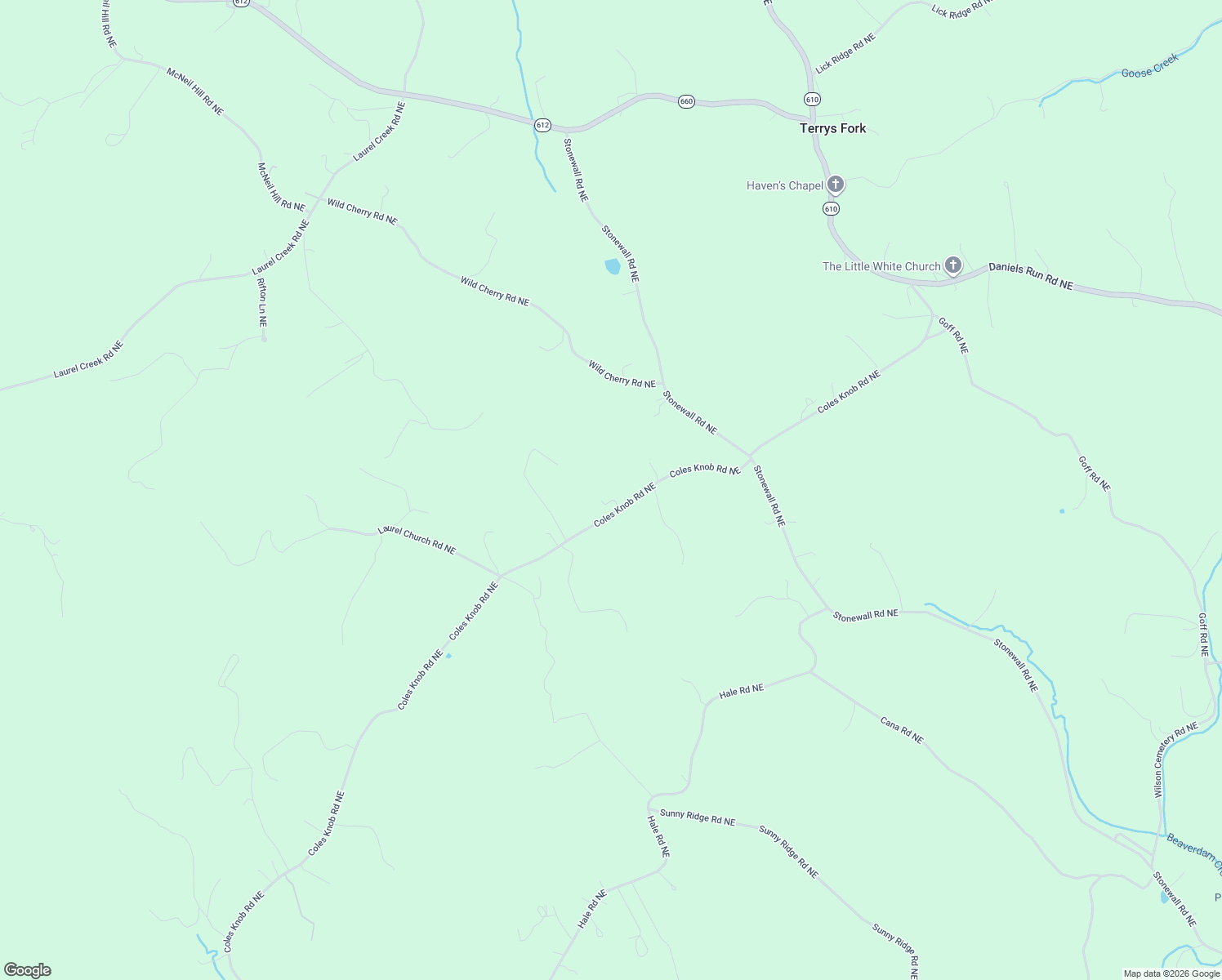 map of restaurants, bars, coffee shops, grocery stores, and more near 1704 Coles Knob Road Northeast in Pilot