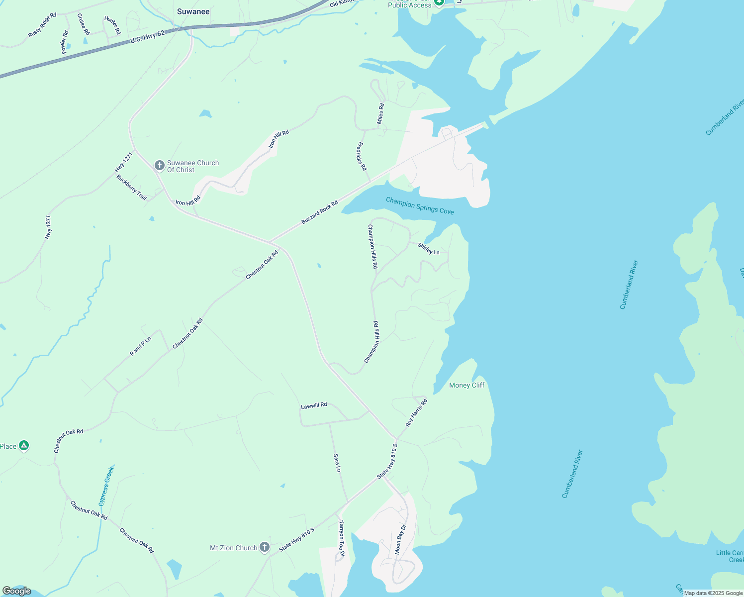 map of restaurants, bars, coffee shops, grocery stores, and more near Champion Hills Road in Kuttawa