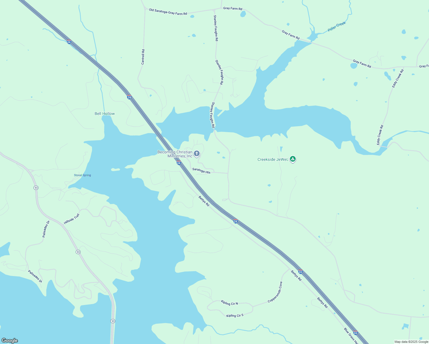 map of restaurants, bars, coffee shops, grocery stores, and more near 342 Lakeview Drive in Eddyville