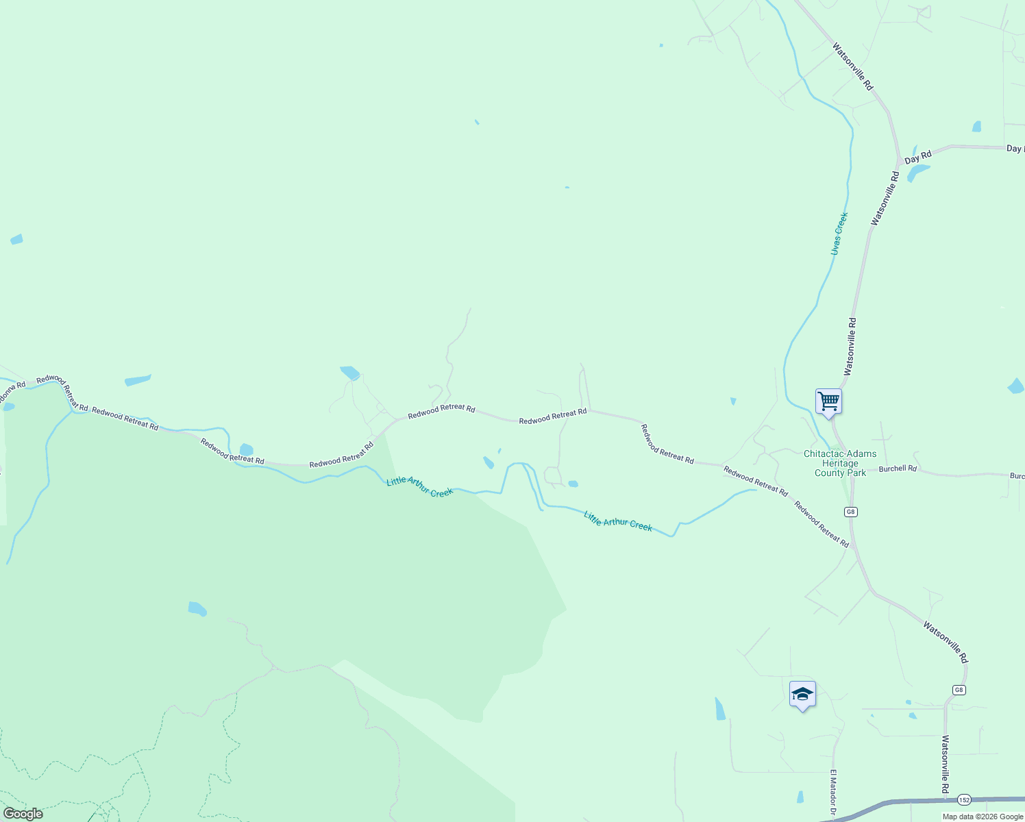 map of restaurants, bars, coffee shops, grocery stores, and more near 4995 Redwood Retreat Road in Gilroy