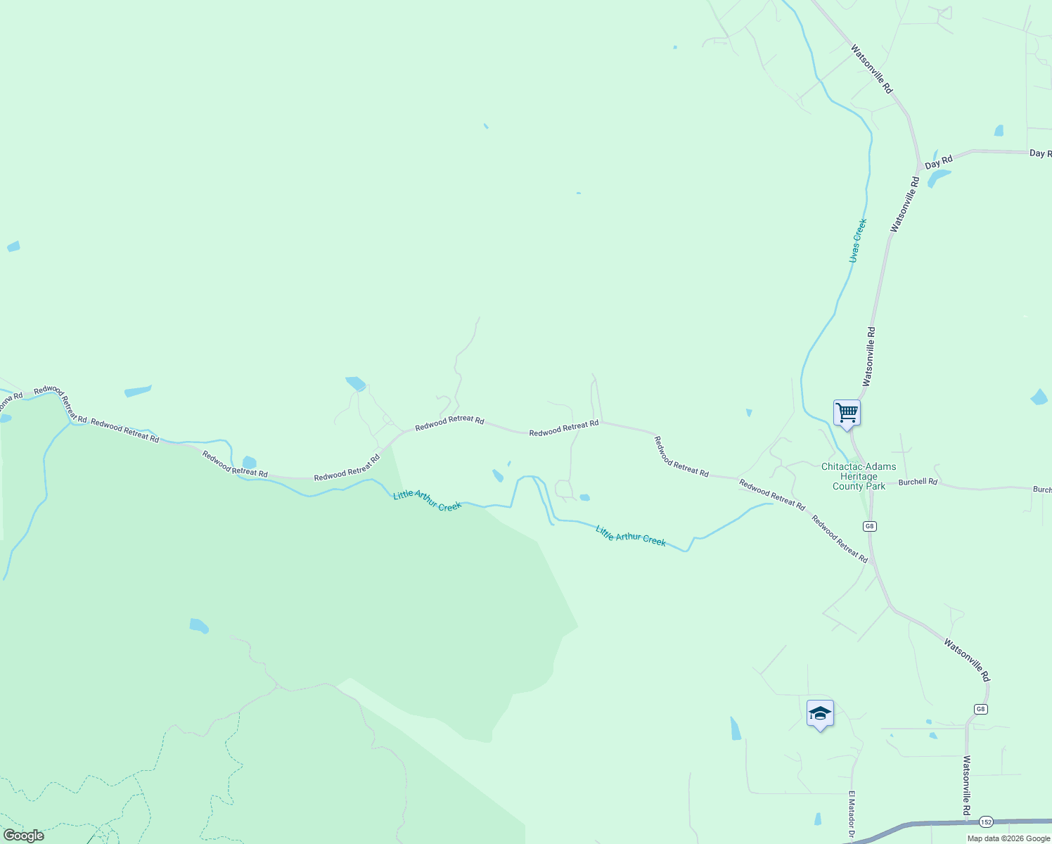 map of restaurants, bars, coffee shops, grocery stores, and more near 4995 Redwood Retreat Road in Gilroy