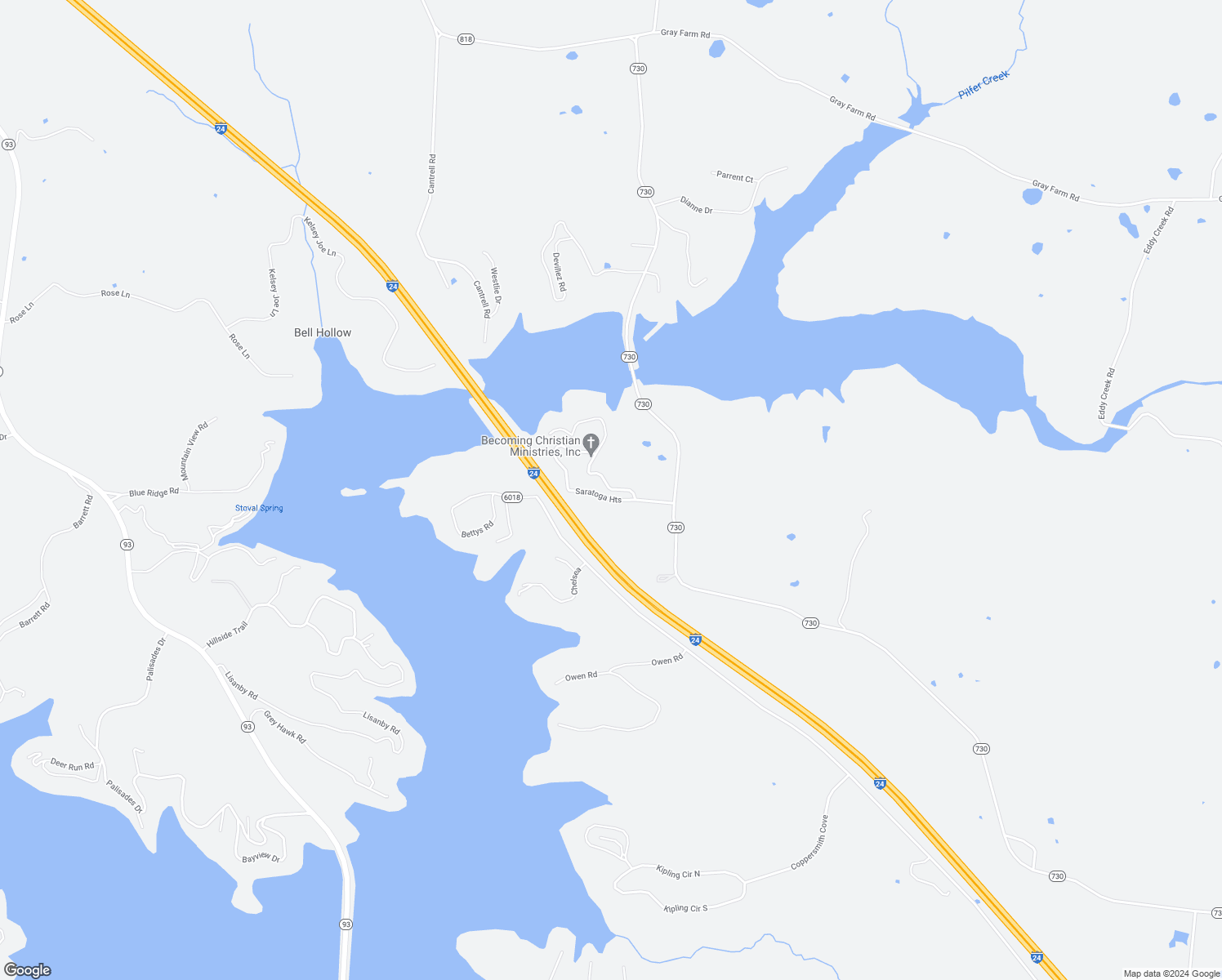 map of restaurants, bars, coffee shops, grocery stores, and more near 342-514 Lakeview Drive in Eddyville