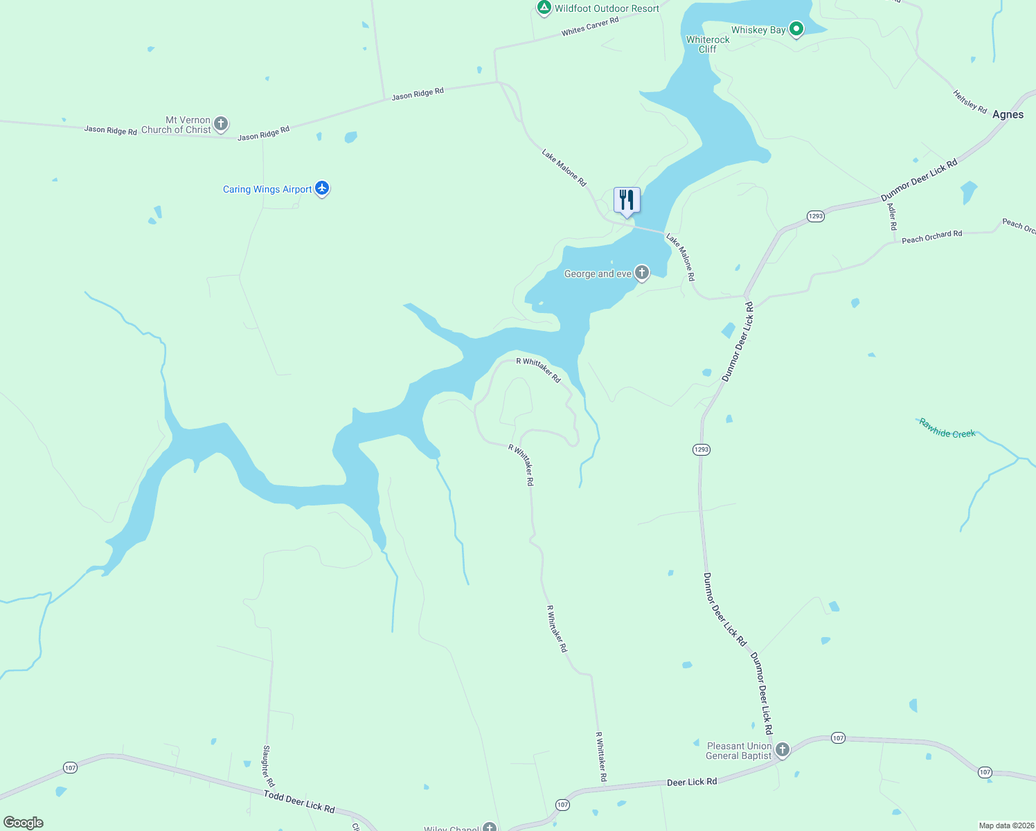 map of restaurants, bars, coffee shops, grocery stores, and more near Bluff Road in Logan County