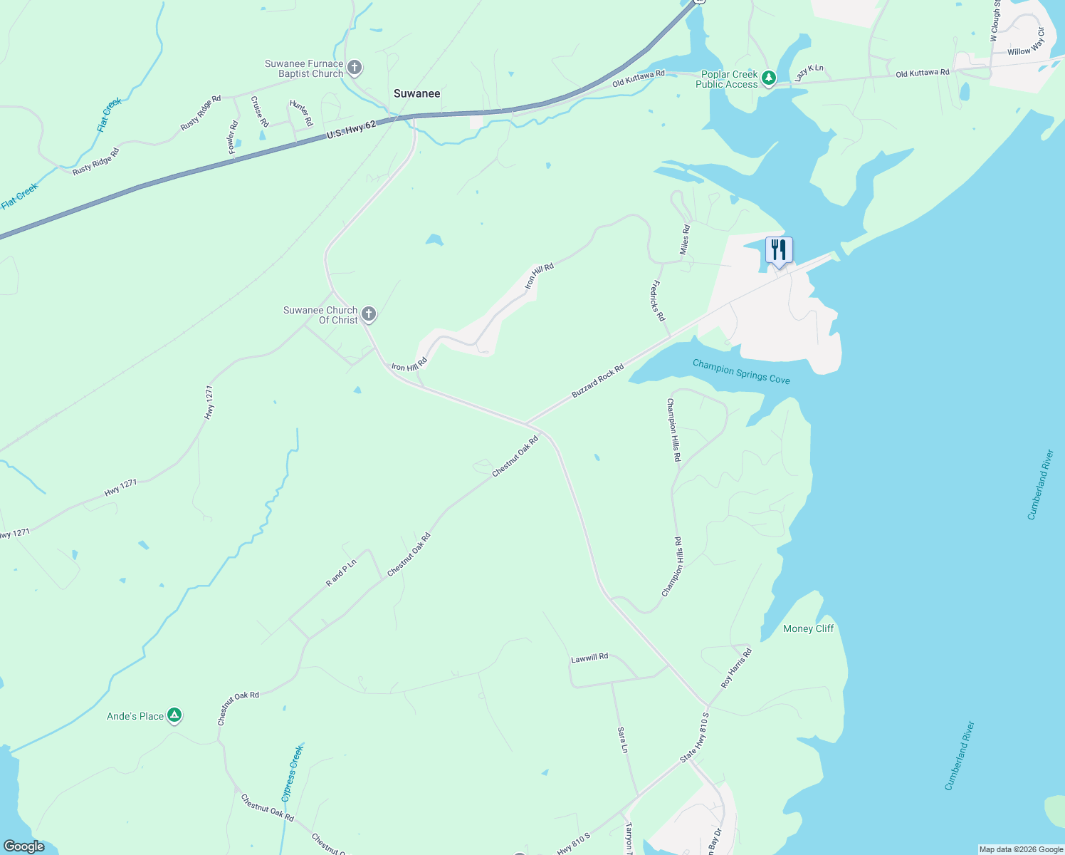 map of restaurants, bars, coffee shops, grocery stores, and more near State Highway 810 in Kuttawa
