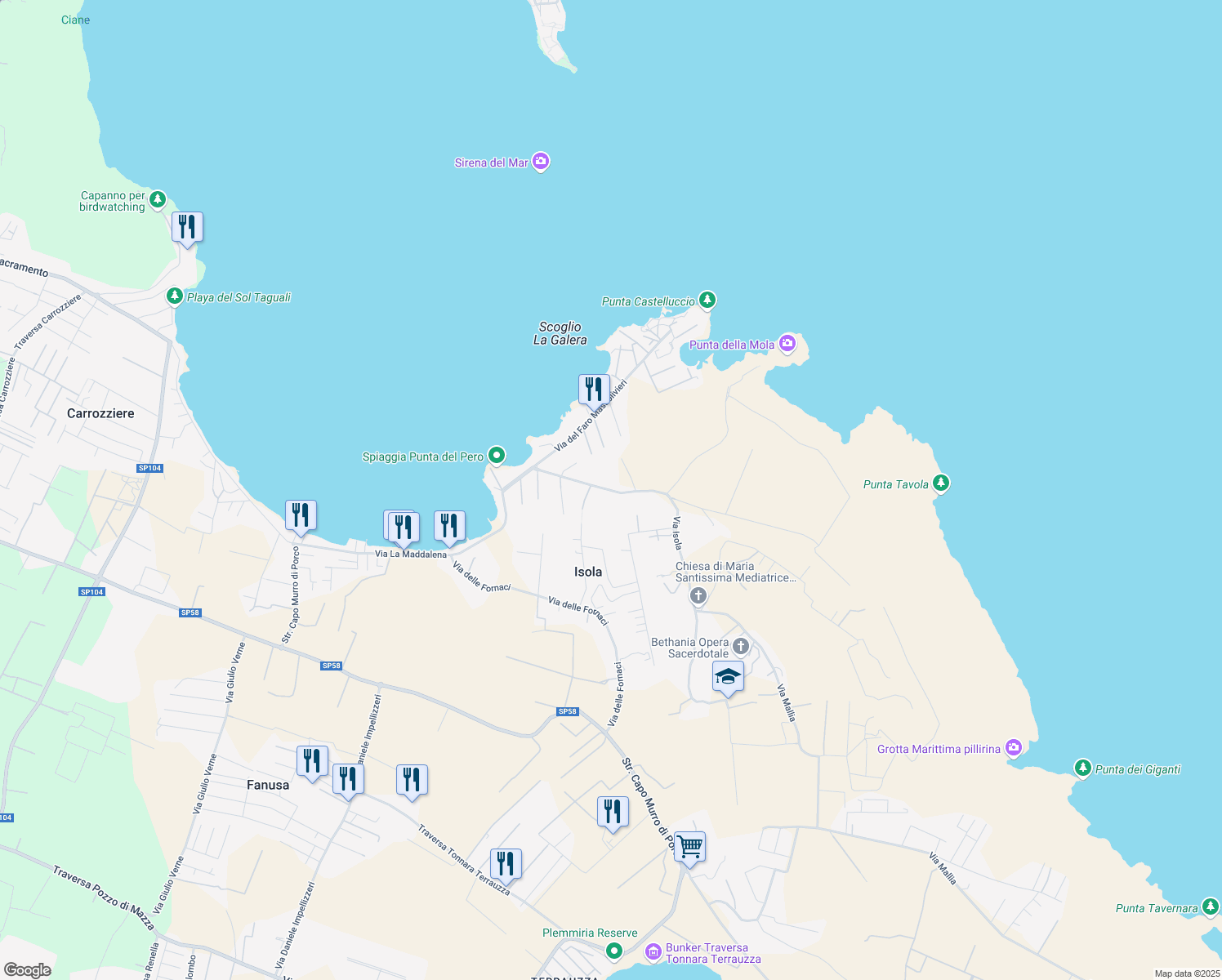 map of restaurants, bars, coffee shops, grocery stores, and more near 13 Via Isola in Isola