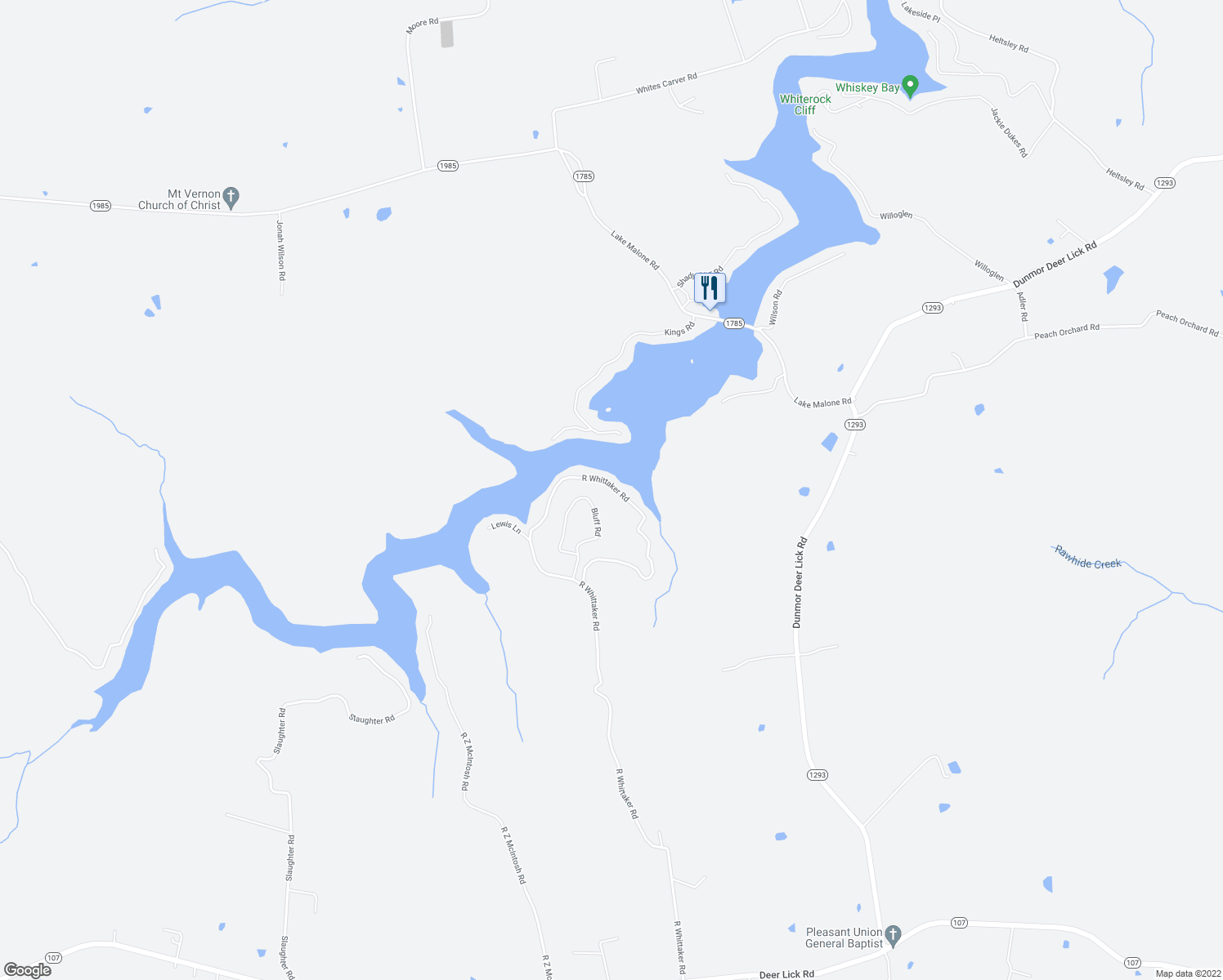 map of restaurants, bars, coffee shops, grocery stores, and more near Bluff Road in Lewisburg