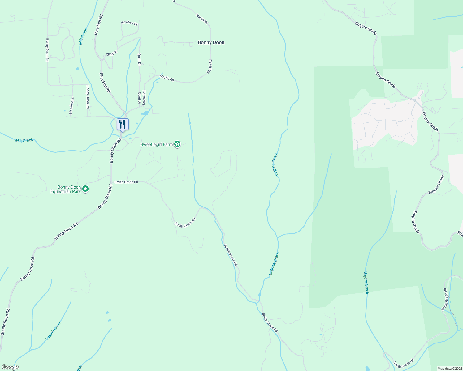 map of restaurants, bars, coffee shops, grocery stores, and more near 510 Warren Drive in Santa Cruz