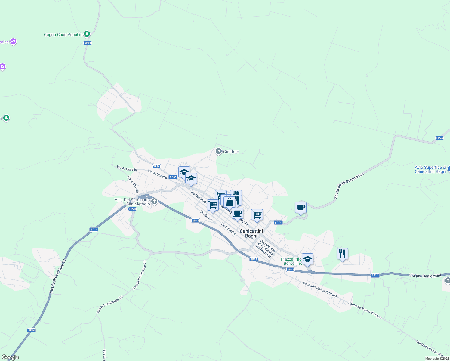 map of restaurants, bars, coffee shops, grocery stores, and more near 4 Via Silvio Pellico in Canicattini Bagni