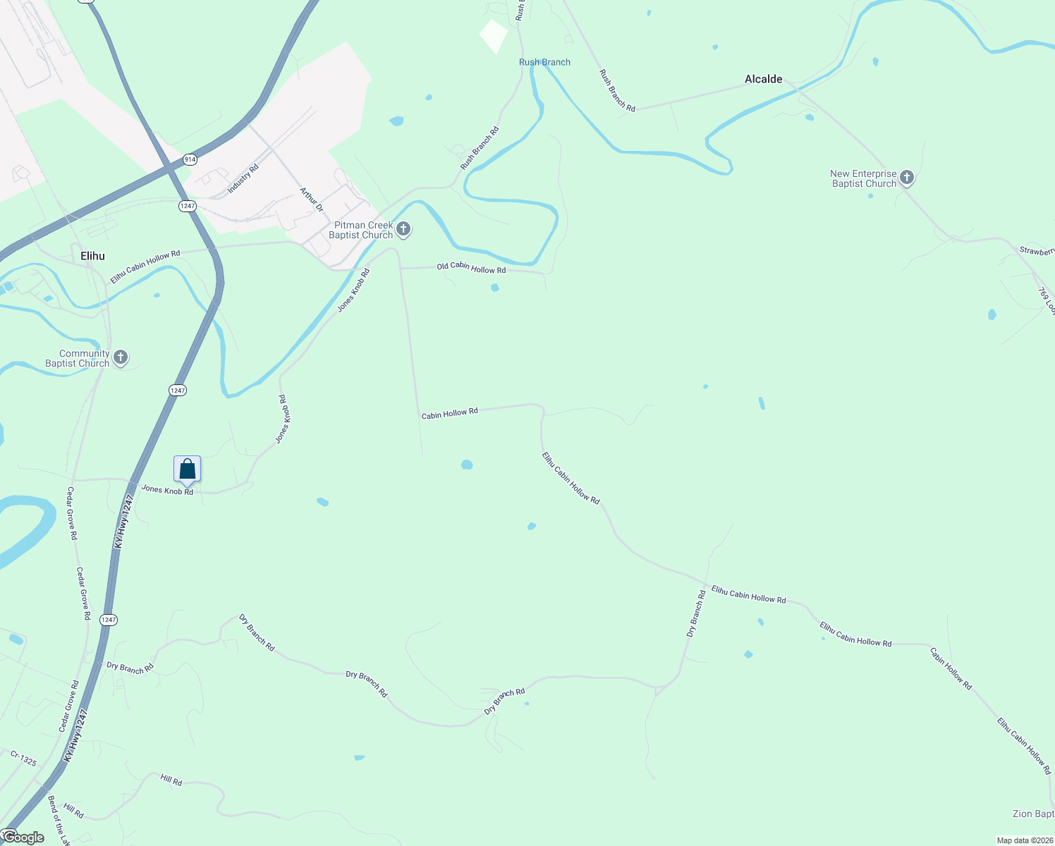 map of restaurants, bars, coffee shops, grocery stores, and more near 2101 Elihu Cabin Hollow Road in Somerset