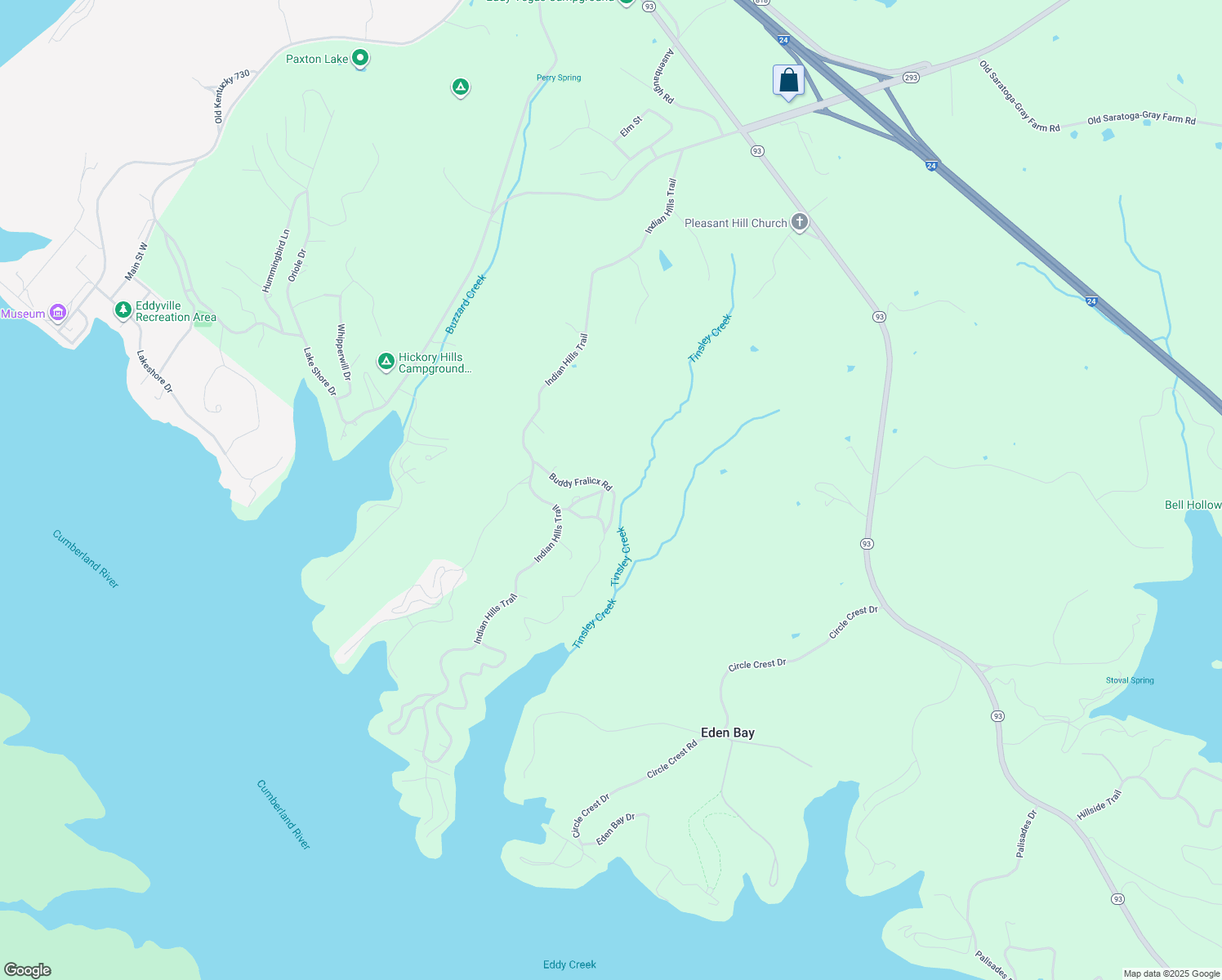 map of restaurants, bars, coffee shops, grocery stores, and more near 133 Buddy Fralicx in Eddyville
