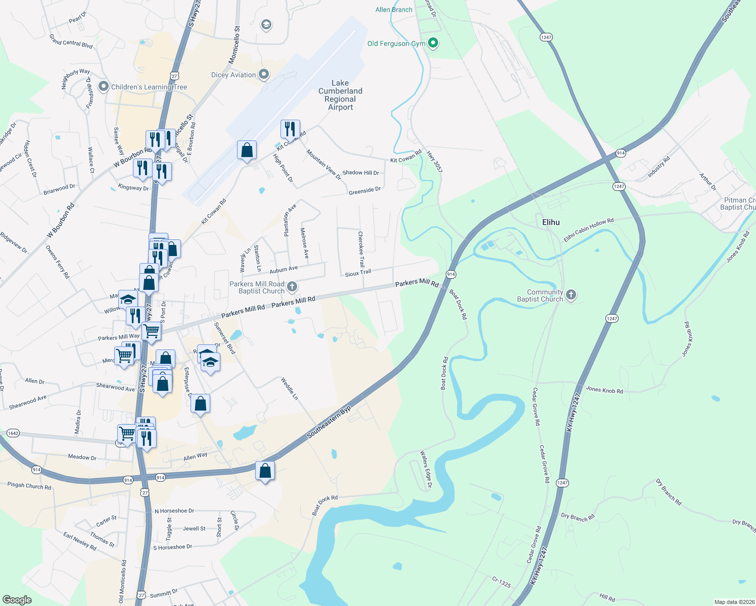 map of restaurants, bars, coffee shops, grocery stores, and more near 1035 Hunters Run Rd in Somerset