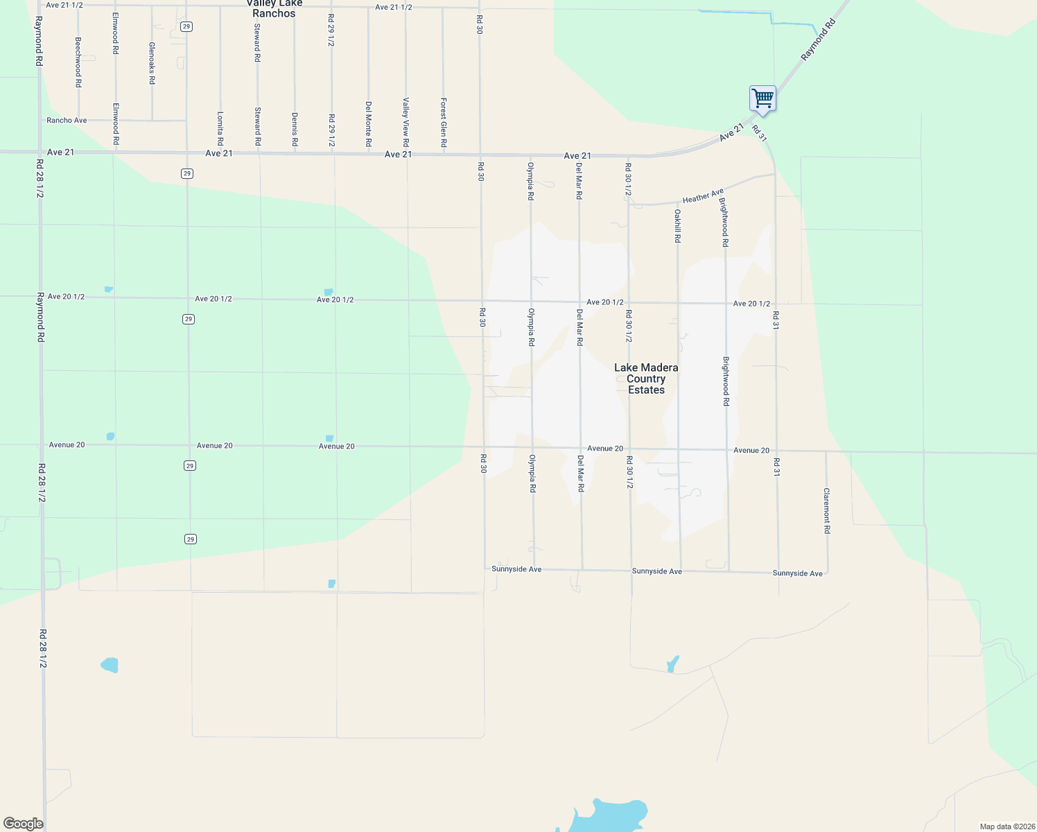 map of restaurants, bars, coffee shops, grocery stores, and more near 20106 Olympia Rd in Madera