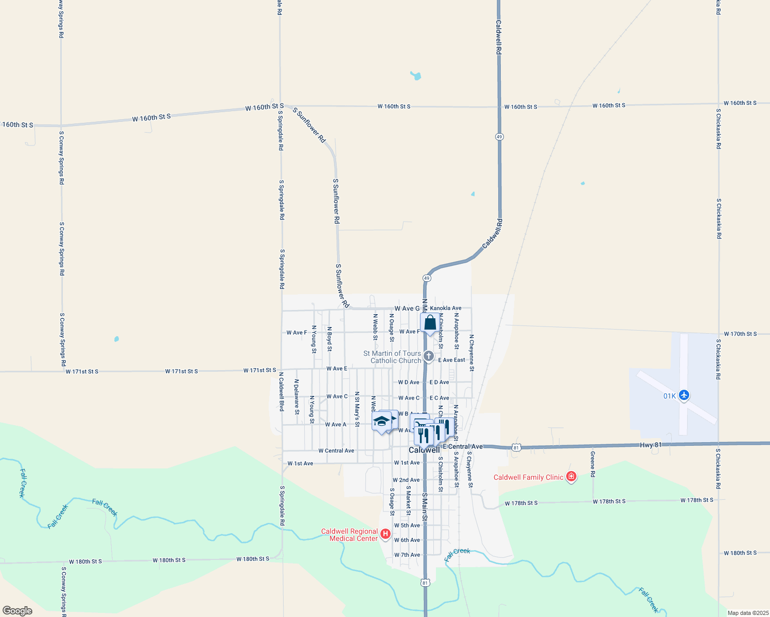 map of restaurants, bars, coffee shops, grocery stores, and more near 242 West Ave G in Caldwell