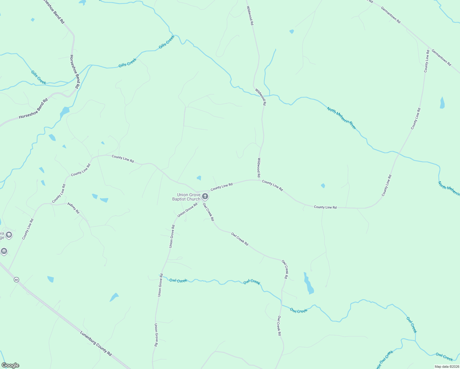 map of restaurants, bars, coffee shops, grocery stores, and more near Countyline Road in Keysville