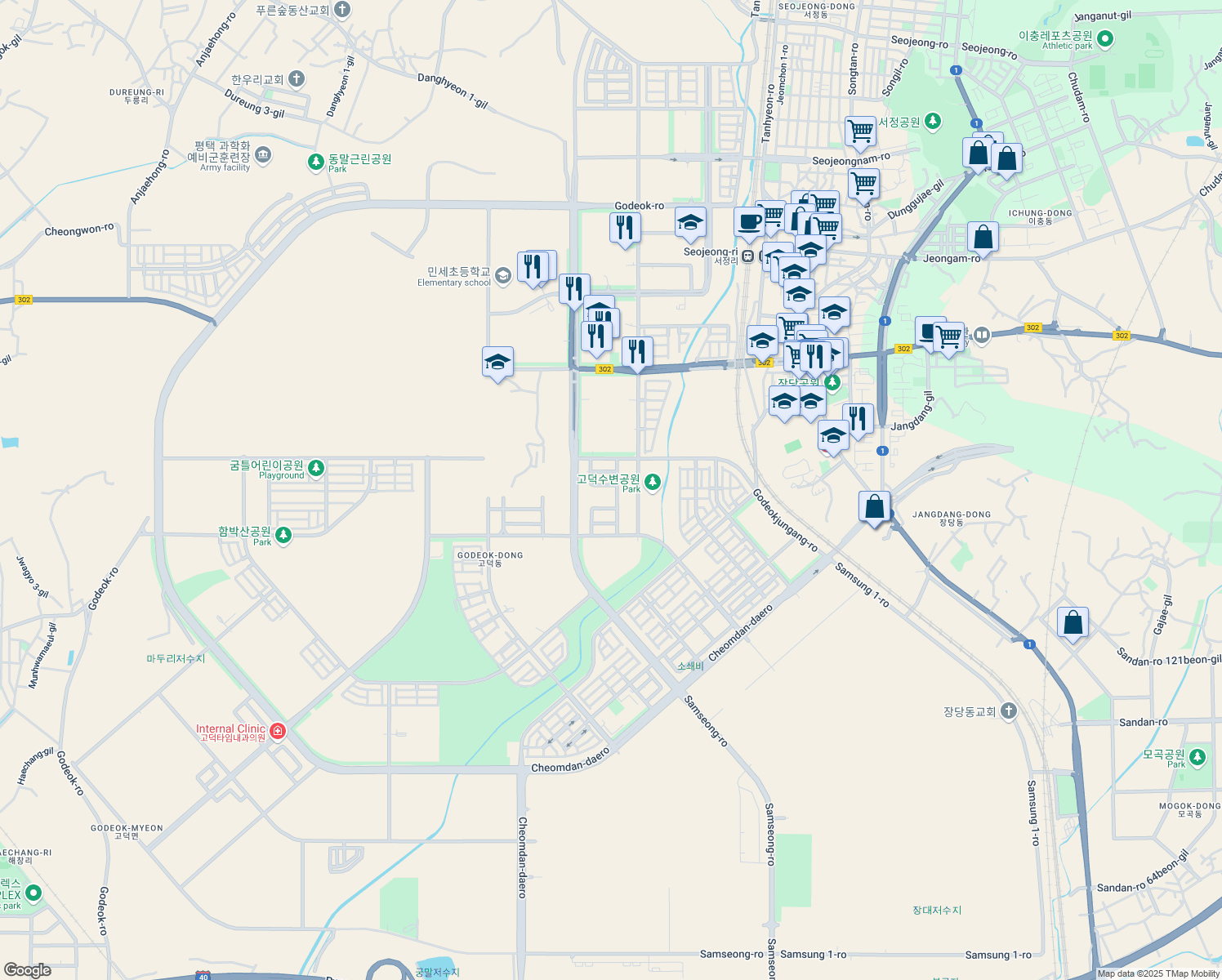 map of restaurants, bars, coffee shops, grocery stores, and more near in Pyeongtaek