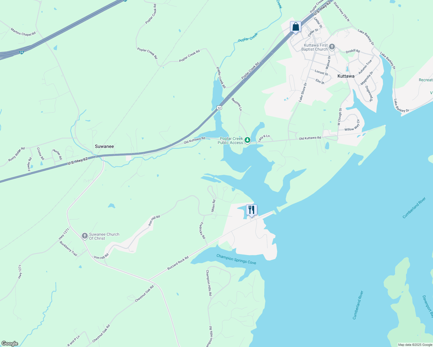 map of restaurants, bars, coffee shops, grocery stores, and more near in Kuttawa