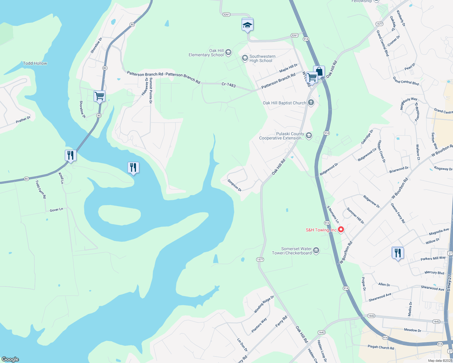 map of restaurants, bars, coffee shops, grocery stores, and more near 3001-3299 Simpson Court in Somerset