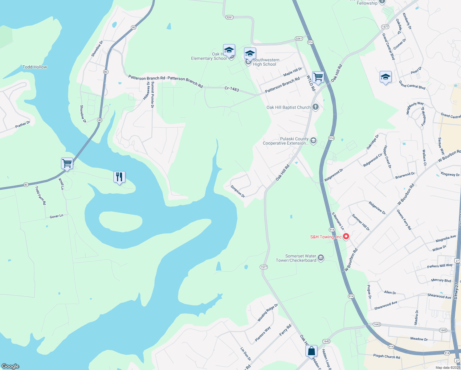 map of restaurants, bars, coffee shops, grocery stores, and more near 3001 Simpson Court in Somerset