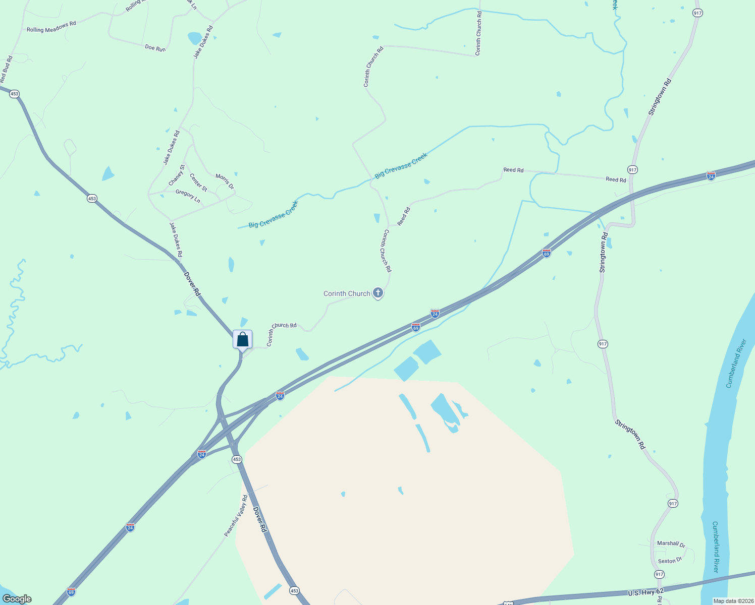 map of restaurants, bars, coffee shops, grocery stores, and more near 901 Corinth Church Road in Grand Rivers