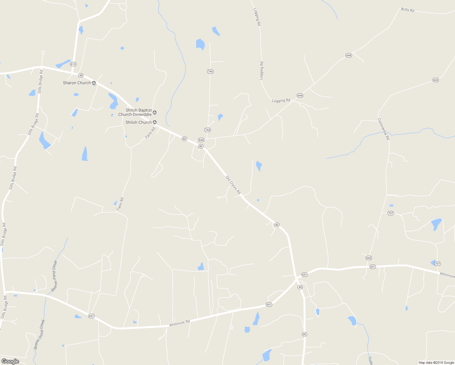 map of restaurants, bars, coffee shops, grocery stores, and more near 16022 Old Cryors Road in McKenney