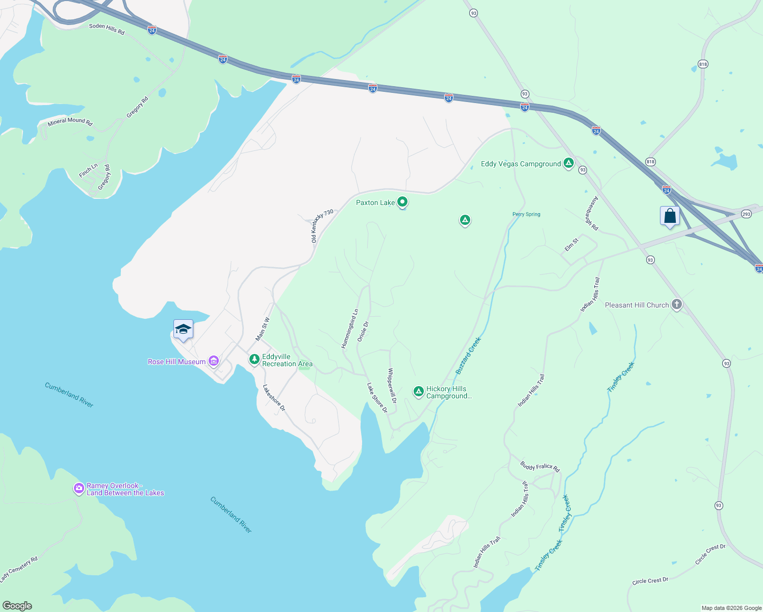 map of restaurants, bars, coffee shops, grocery stores, and more near Blake Road in Eddyville