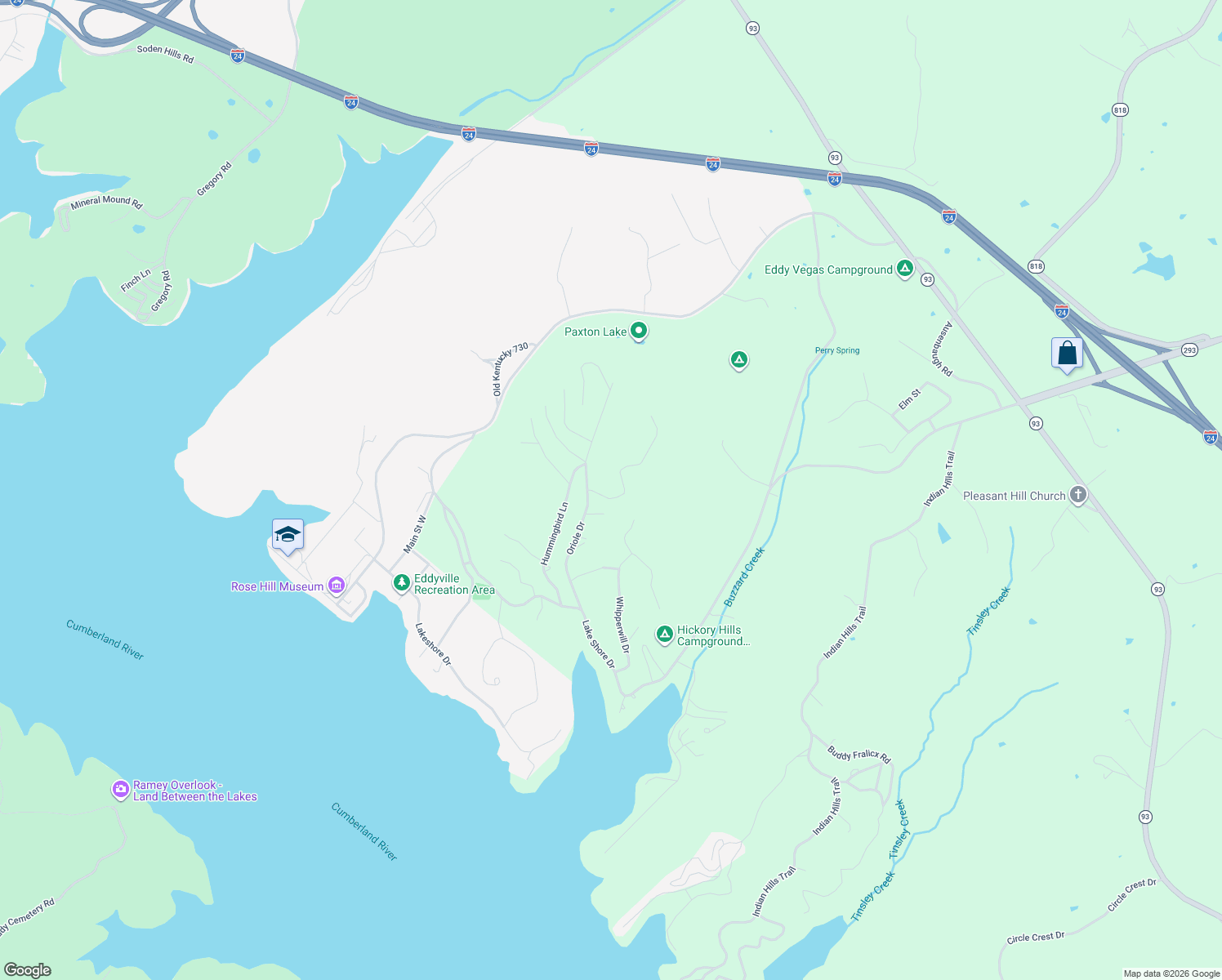 map of restaurants, bars, coffee shops, grocery stores, and more near Blake Road in Eddyville