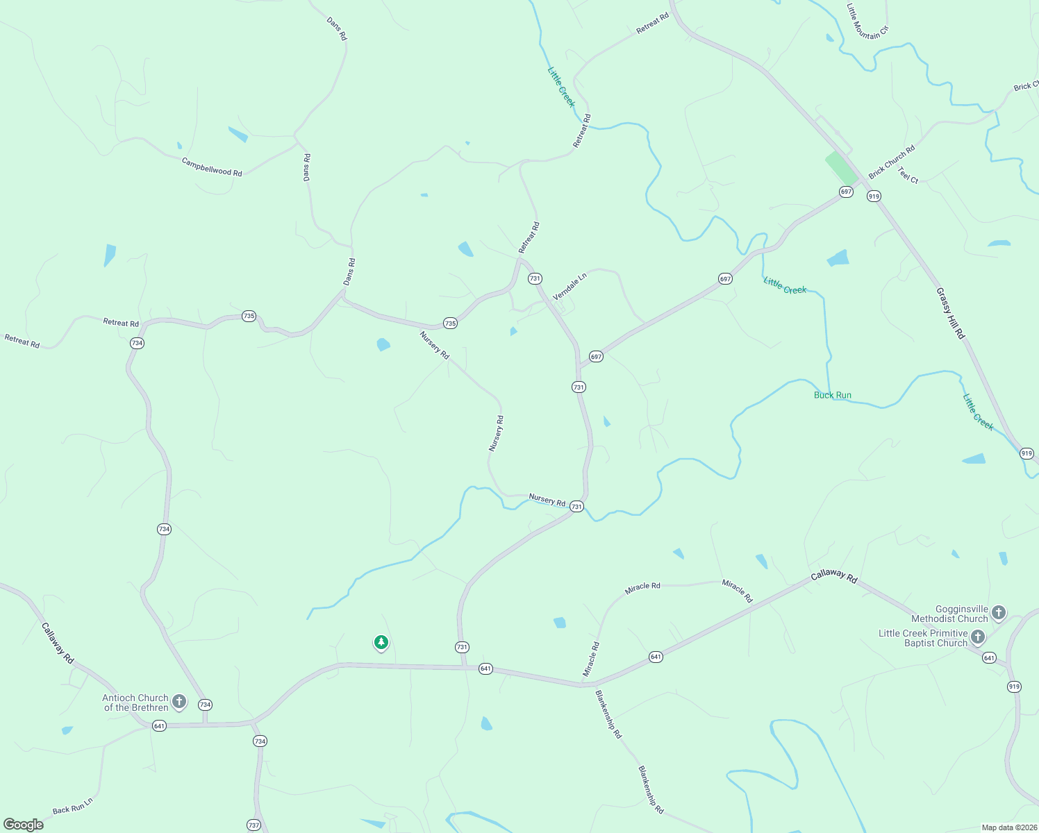 map of restaurants, bars, coffee shops, grocery stores, and more near 540 Nursery Road in Boones Mill