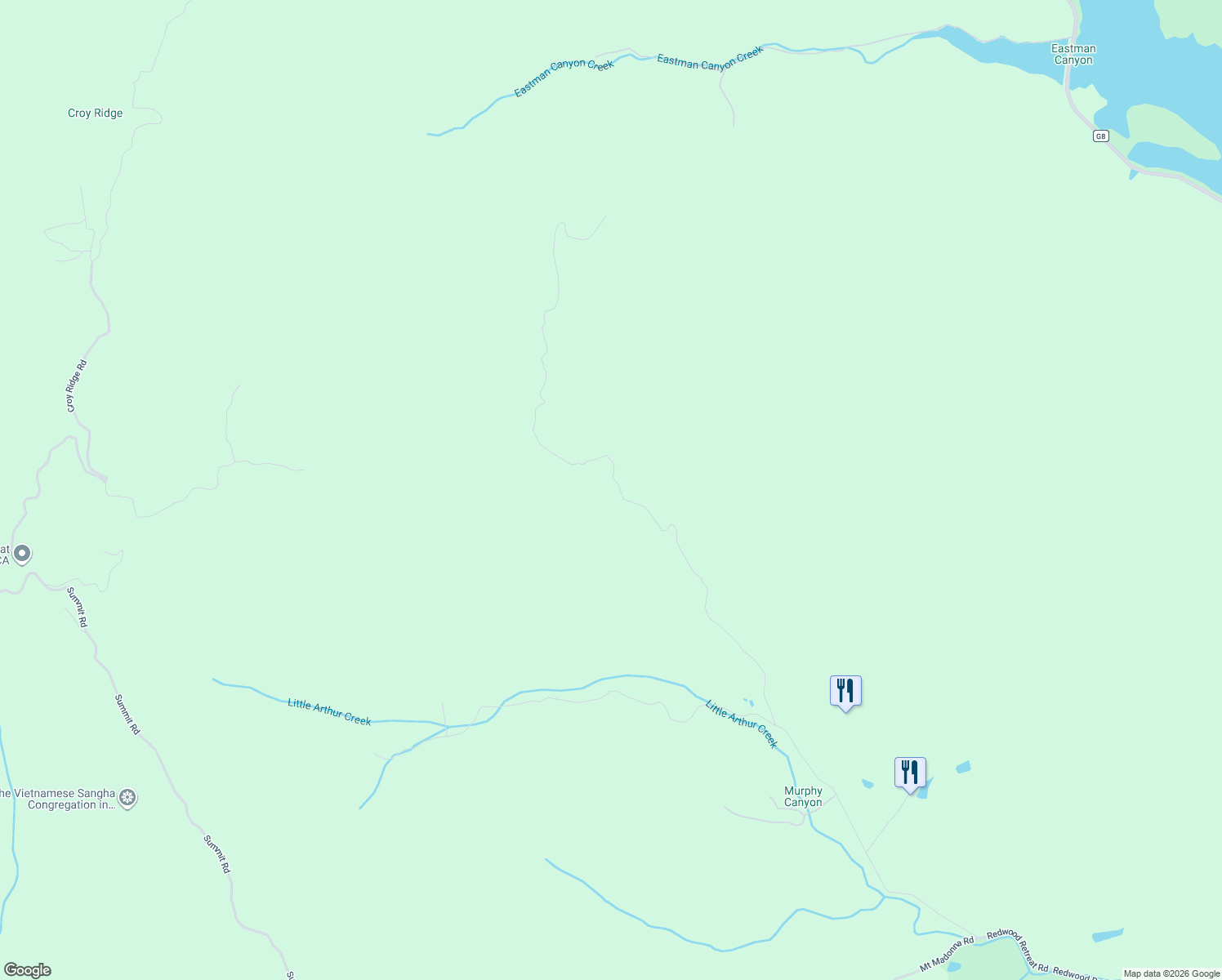map of restaurants, bars, coffee shops, grocery stores, and more near 7155A Redwood Retreat Road in Gilroy