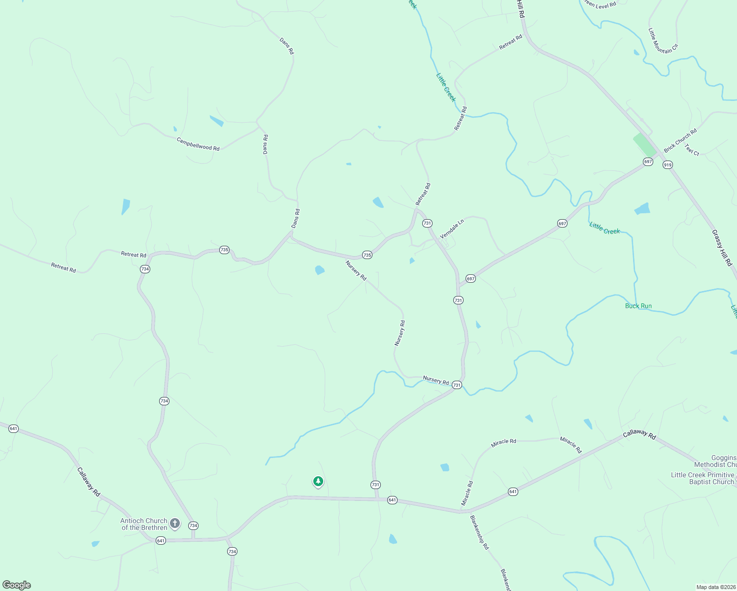 map of restaurants, bars, coffee shops, grocery stores, and more near 825 Nursery Road in Boones Mill