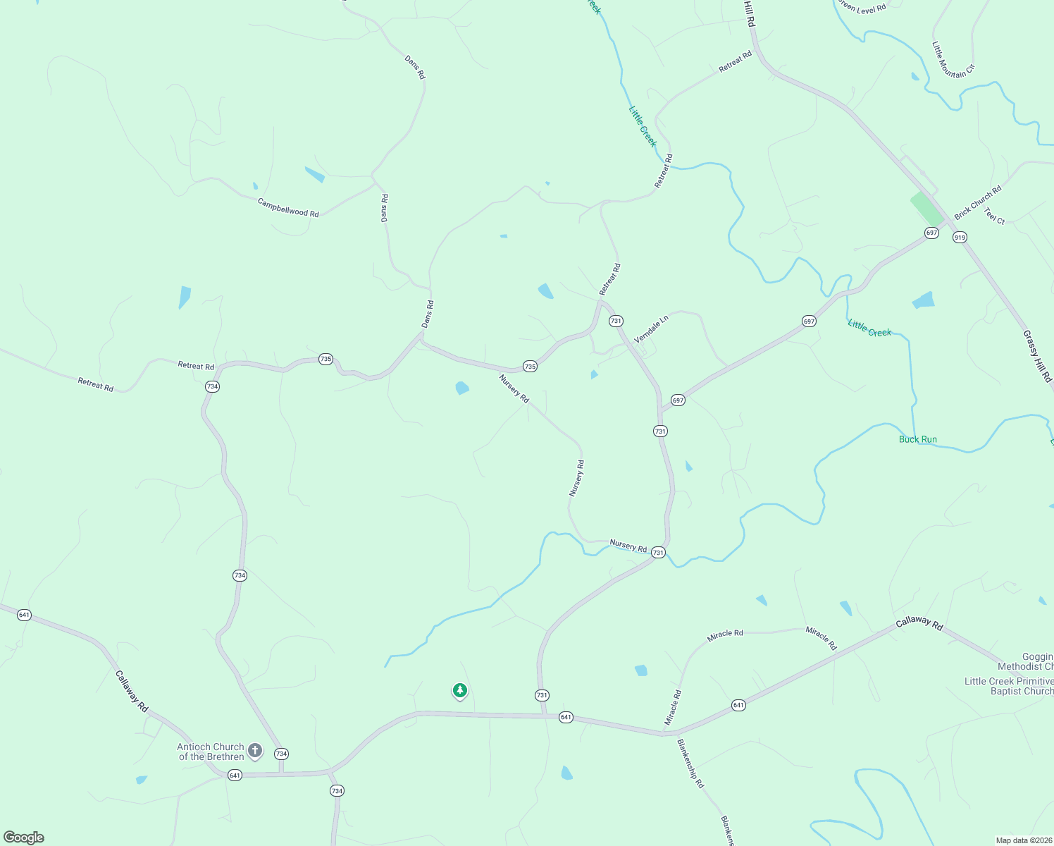 map of restaurants, bars, coffee shops, grocery stores, and more near 825 Nursery Road in Boones Mill
