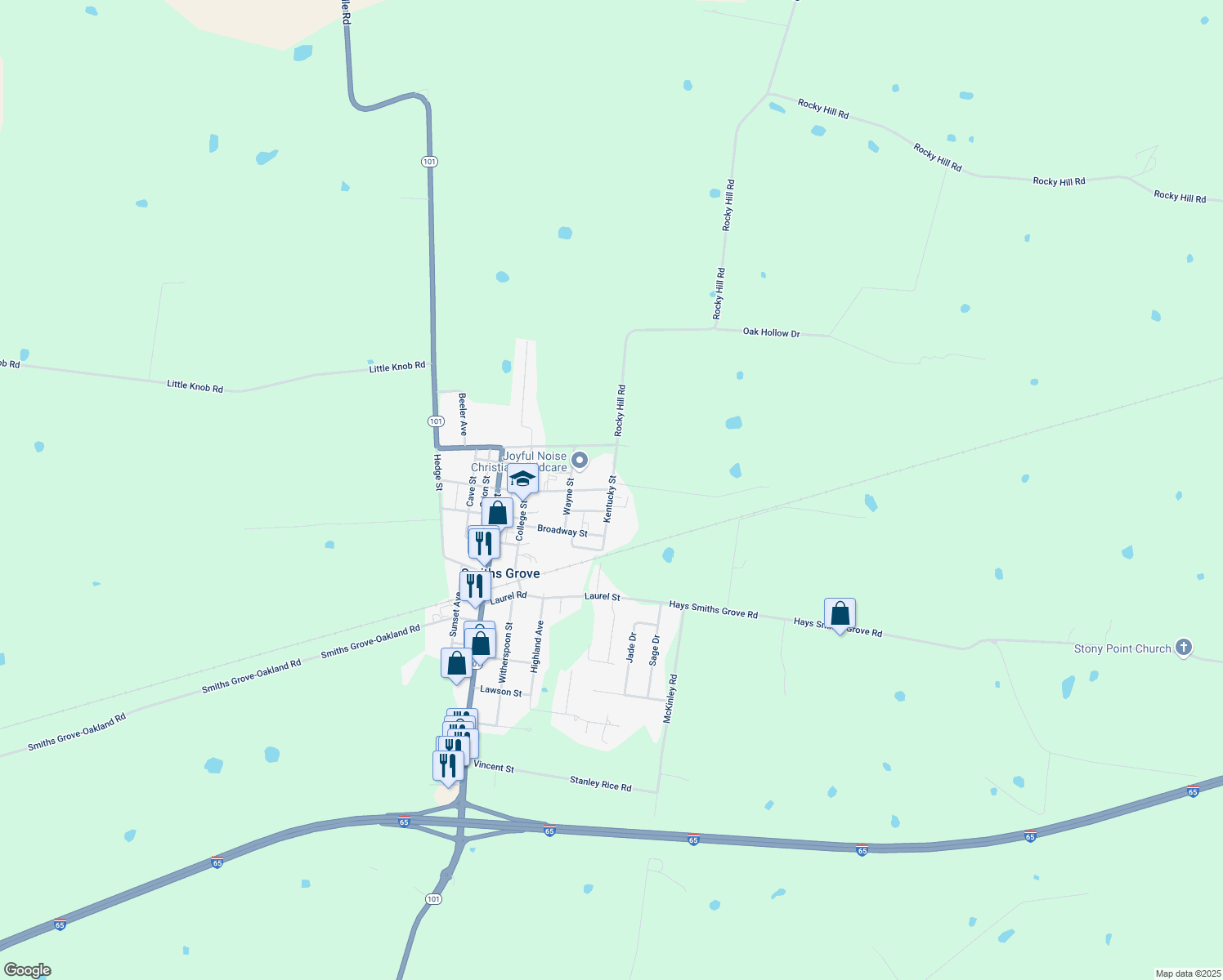 map of restaurants, bars, coffee shops, grocery stores, and more near 399 Kentucky St in Smiths Grove