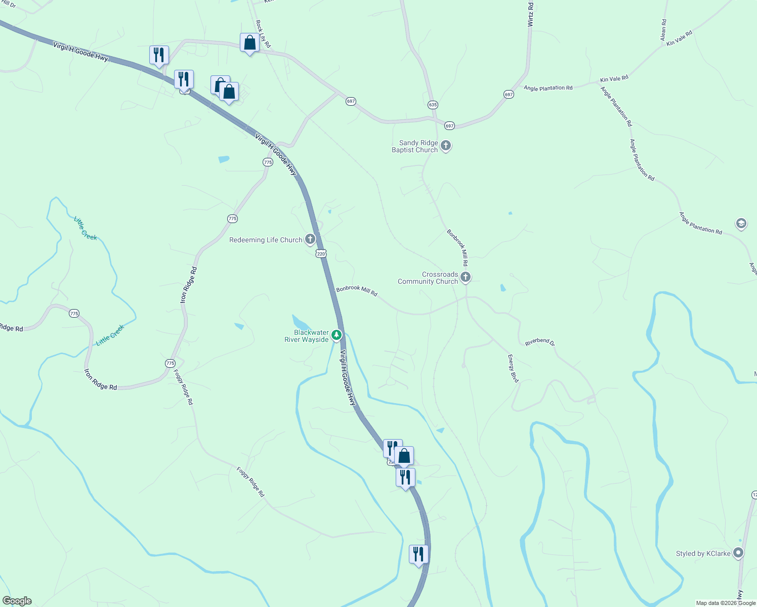 map of restaurants, bars, coffee shops, grocery stores, and more near 205 Bonbrook Mill Rd in Rocky Mt