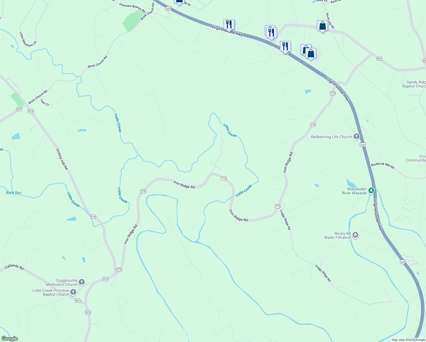 map of restaurants, bars, coffee shops, grocery stores, and more near 30 Hubbard Drive in Rocky Mount