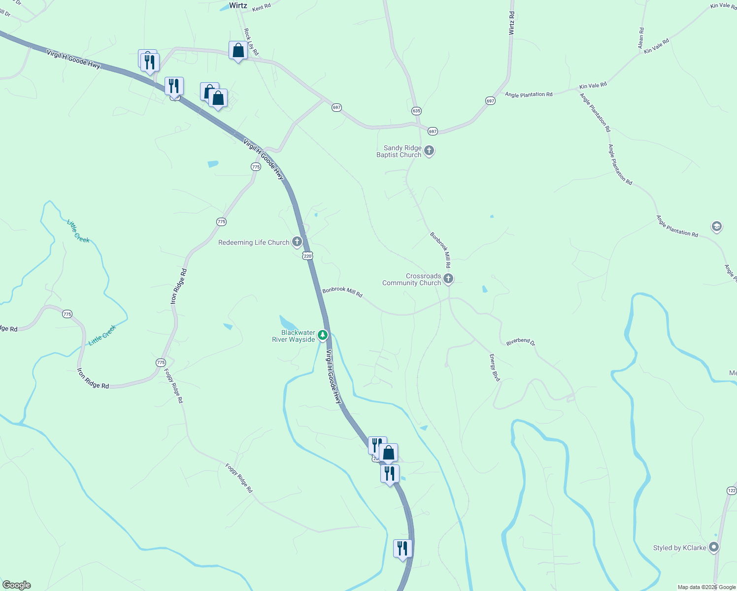 map of restaurants, bars, coffee shops, grocery stores, and more near 205 Bonbrook Mill Rd in Rocky Mt