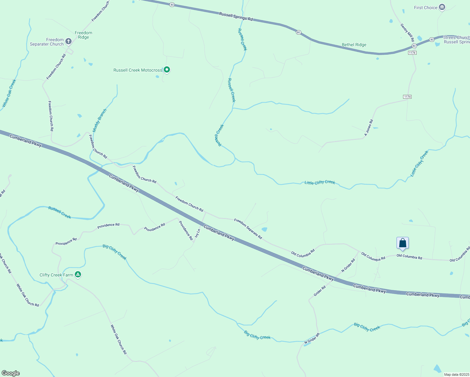 map of restaurants, bars, coffee shops, grocery stores, and more near in Russell Springs