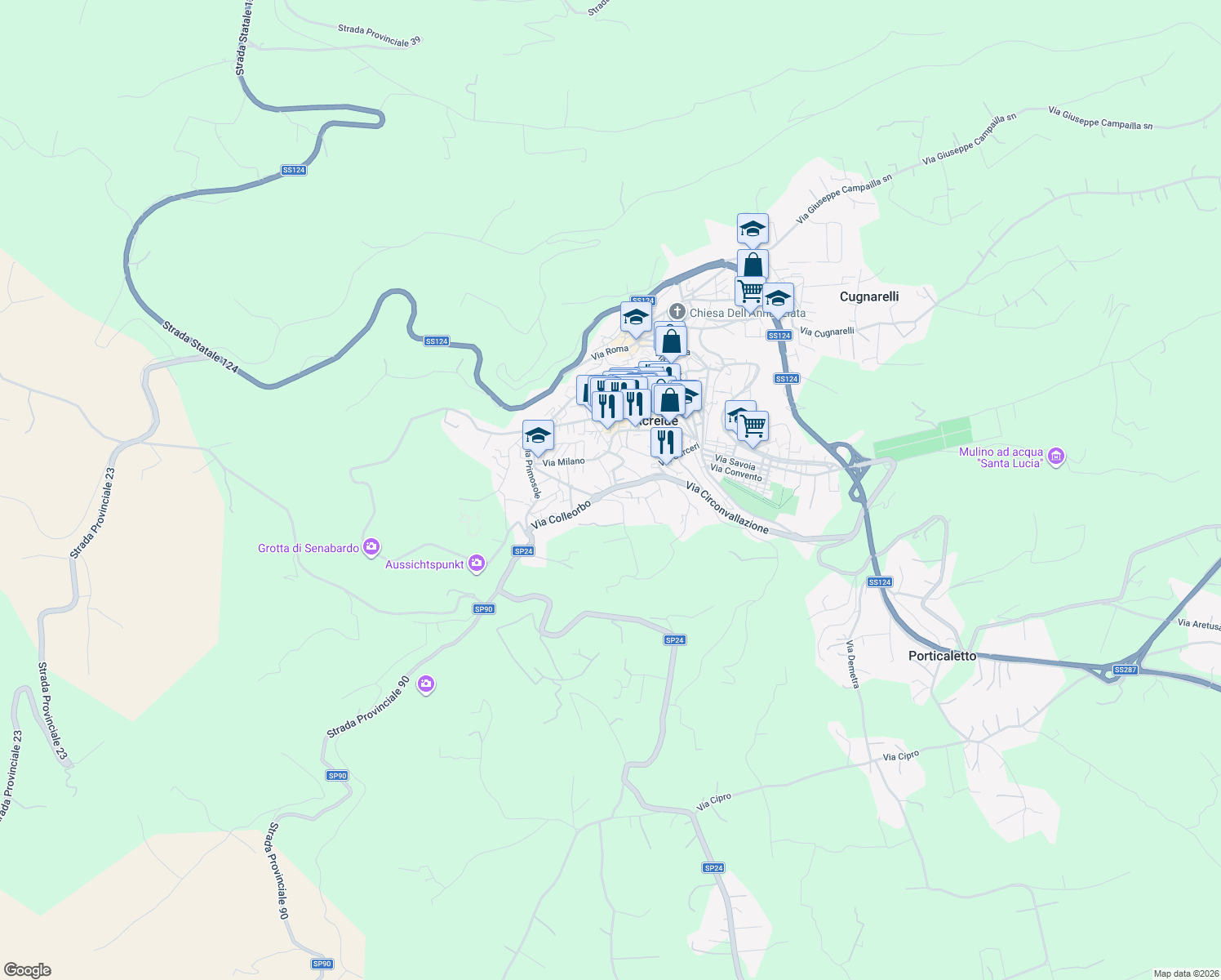map of restaurants, bars, coffee shops, grocery stores, and more near 4 Via Paolo Milano in Palazzolo Acreide