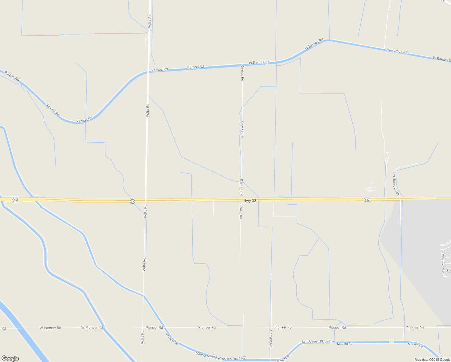 map of restaurants, bars, coffee shops, grocery stores, and more near 23316 Ramos Road in Los Banos
