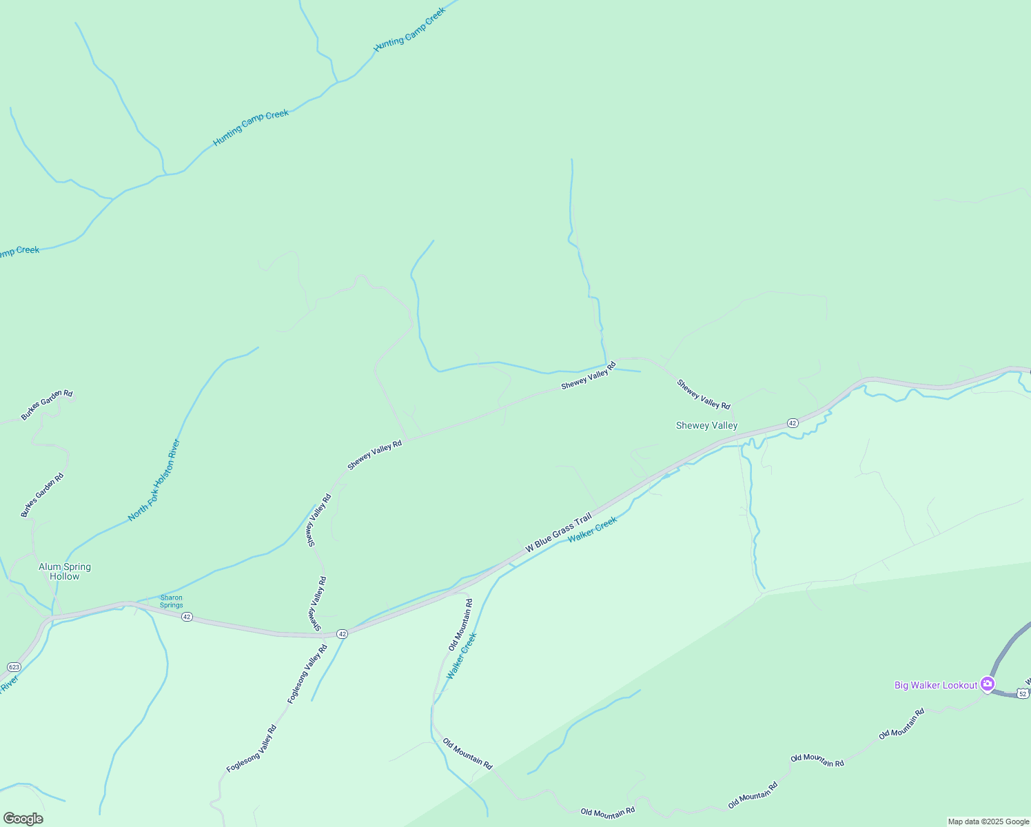 map of restaurants, bars, coffee shops, grocery stores, and more near 1290 Shewey Valley Road in Bland