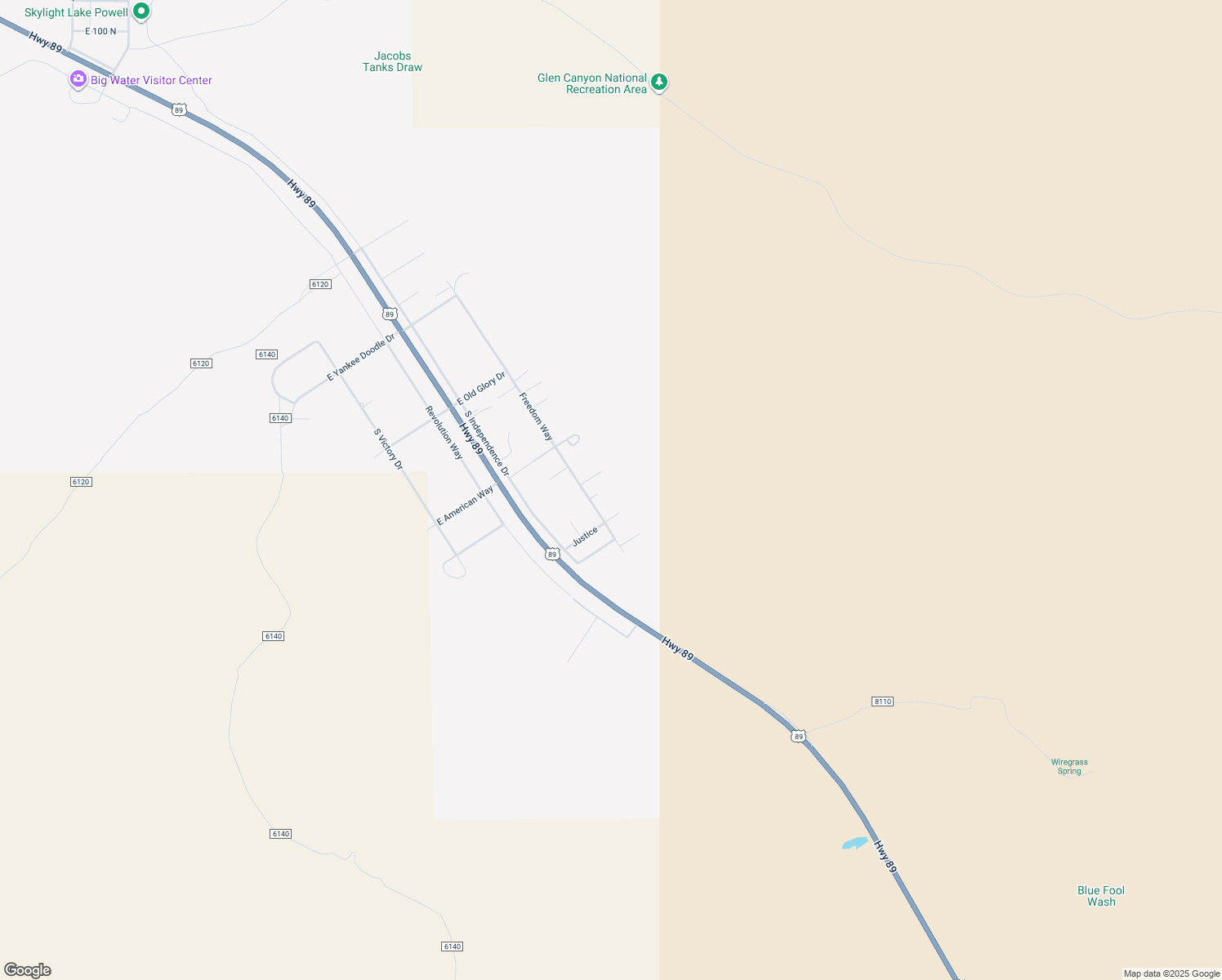 map of restaurants, bars, coffee shops, grocery stores, and more near 1175 Freedom Way in Big Water